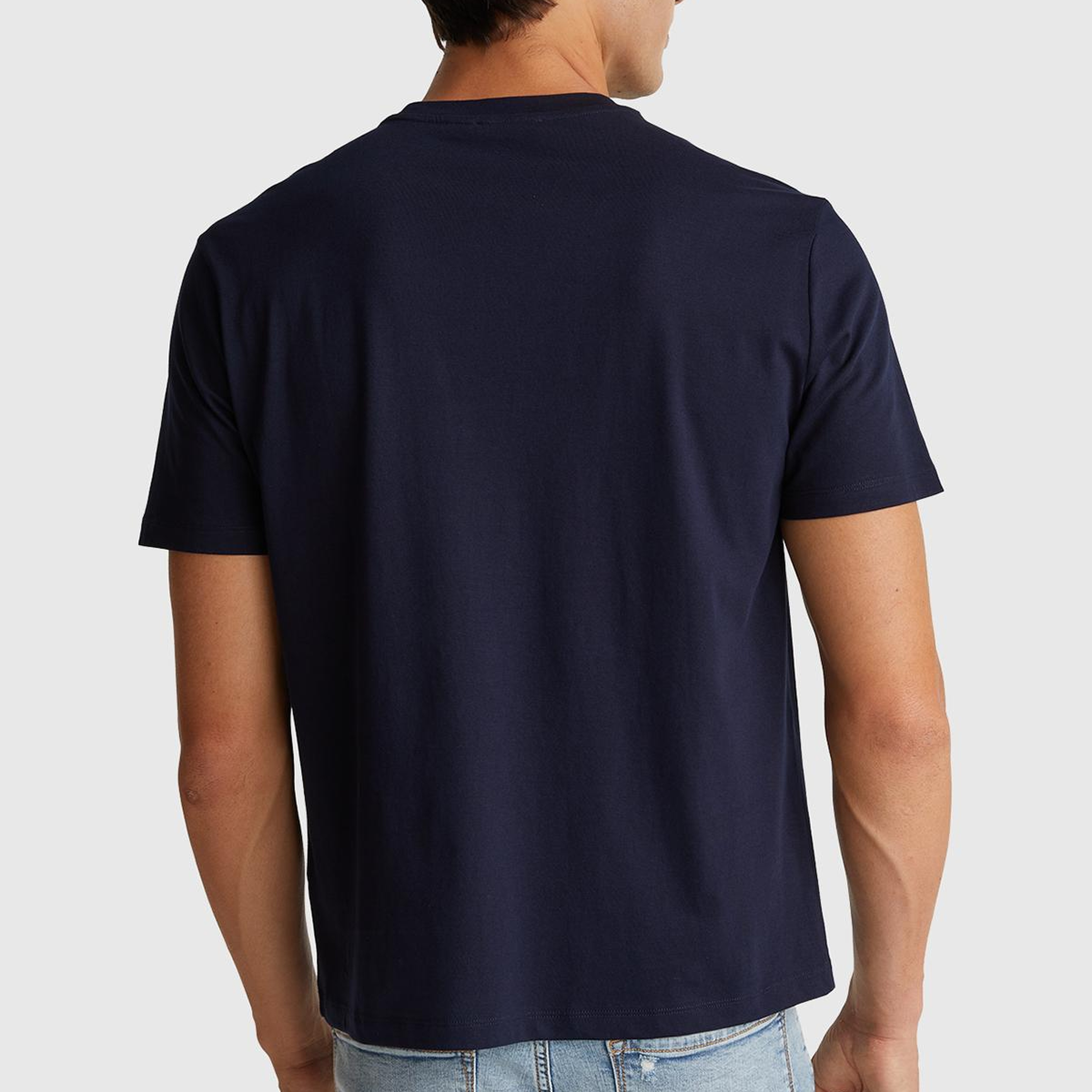 Erkek Lacivert-Renkli Baskılı %100 Pamuk Önü Logo Baskılı Relax Fit T-Shirt