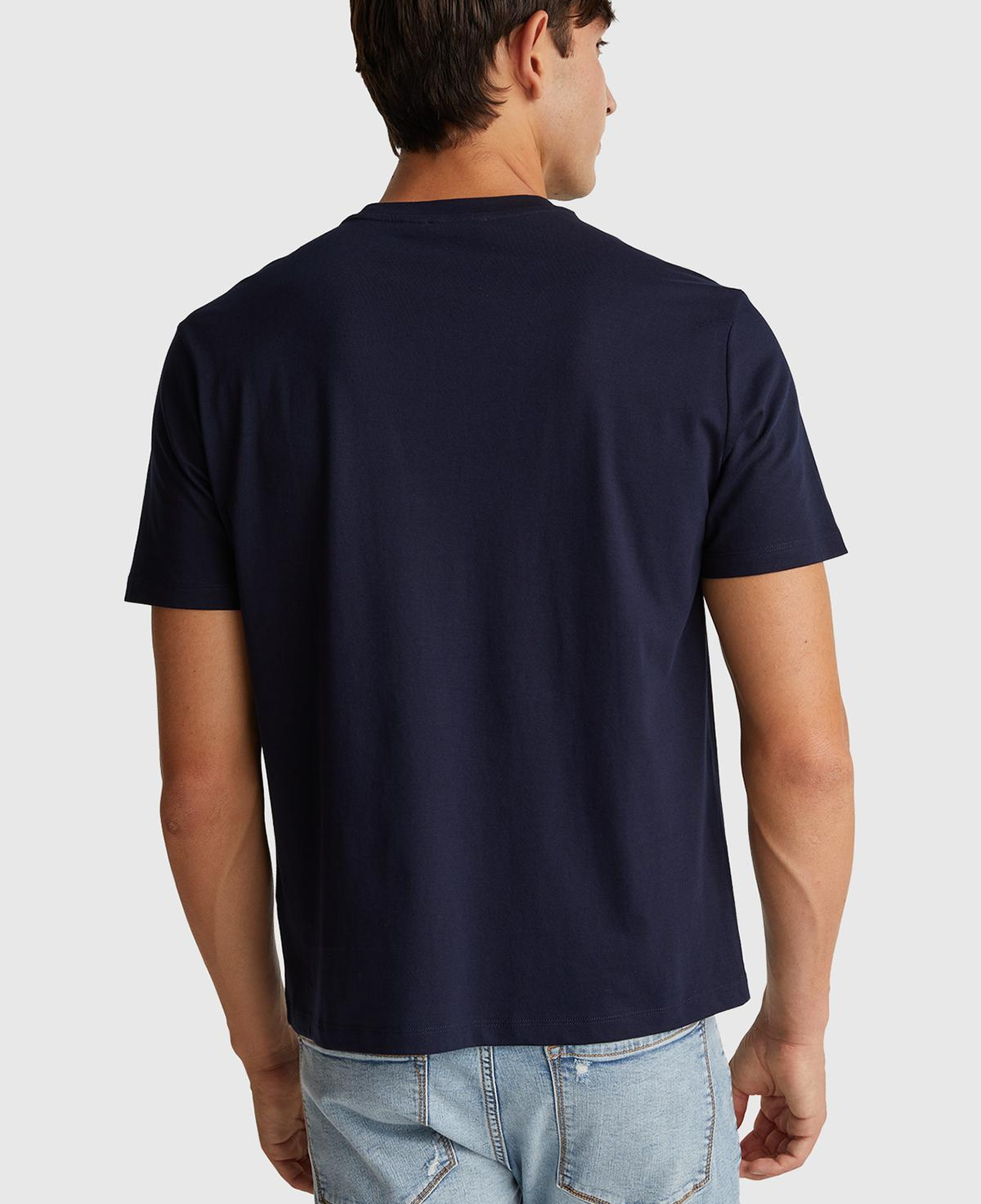 Erkek Lacivert-Renkli Baskılı %100 Pamuk Önü Logo Baskılı Relax Fit T-Shirt