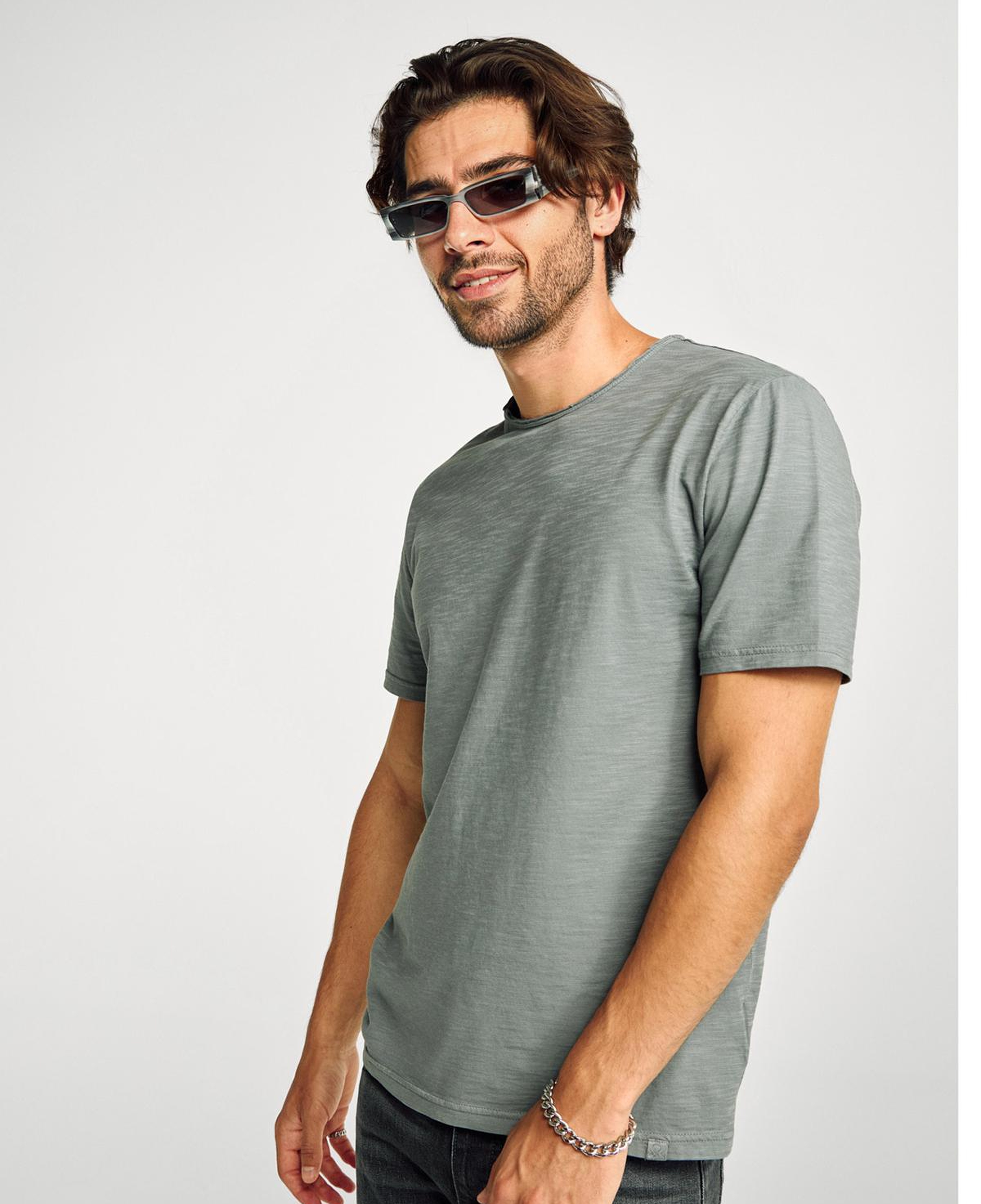 Erkek Antrasit Gri Bisiklet Yaka Slub T-shirt