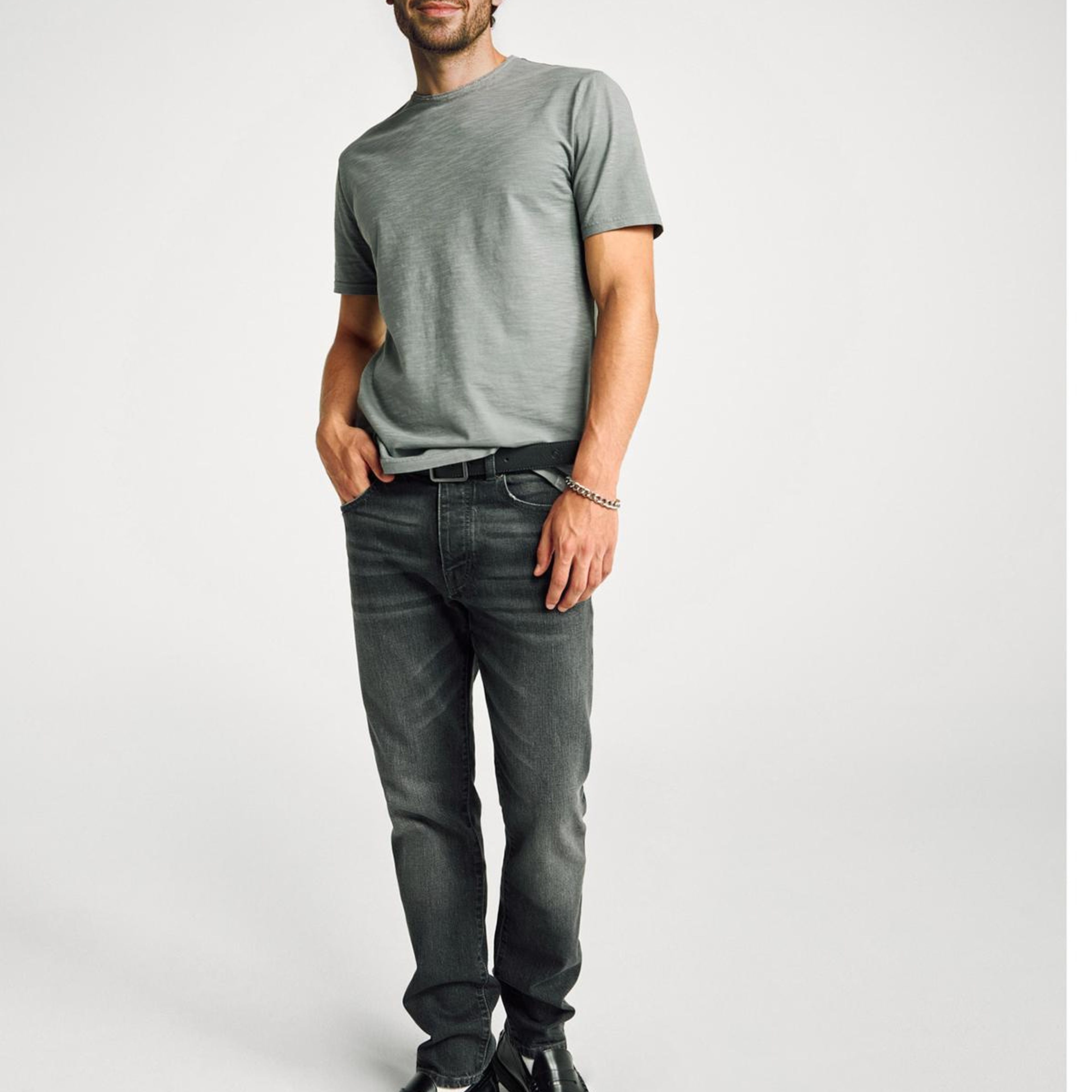 Erkek Antrasit Gri Bisiklet Yaka Slub T-shirt