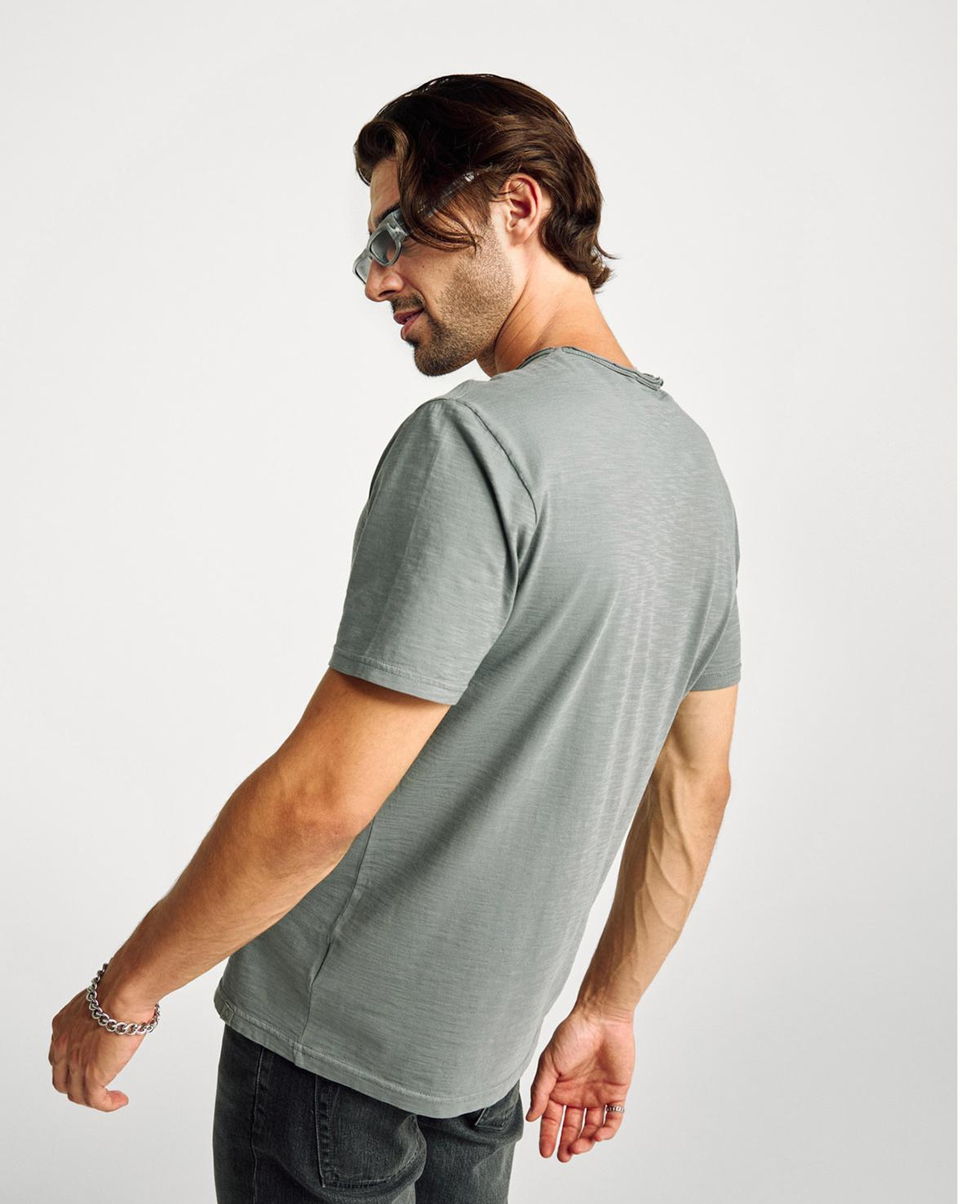 Erkek Antrasit Gri Bisiklet Yaka Slub T-shirt