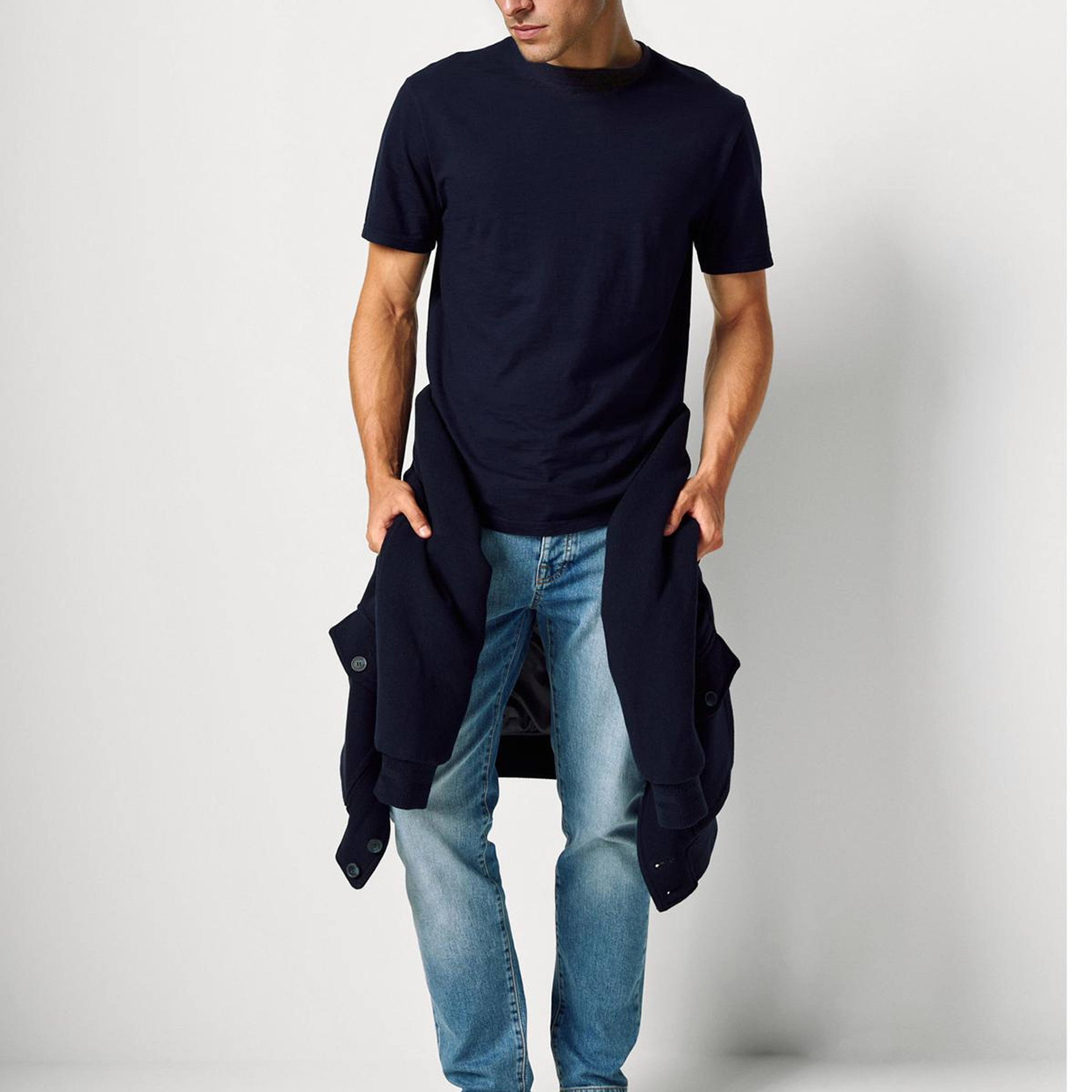 Erkek Lacivert Bisiklet Yaka Slub T-shirt