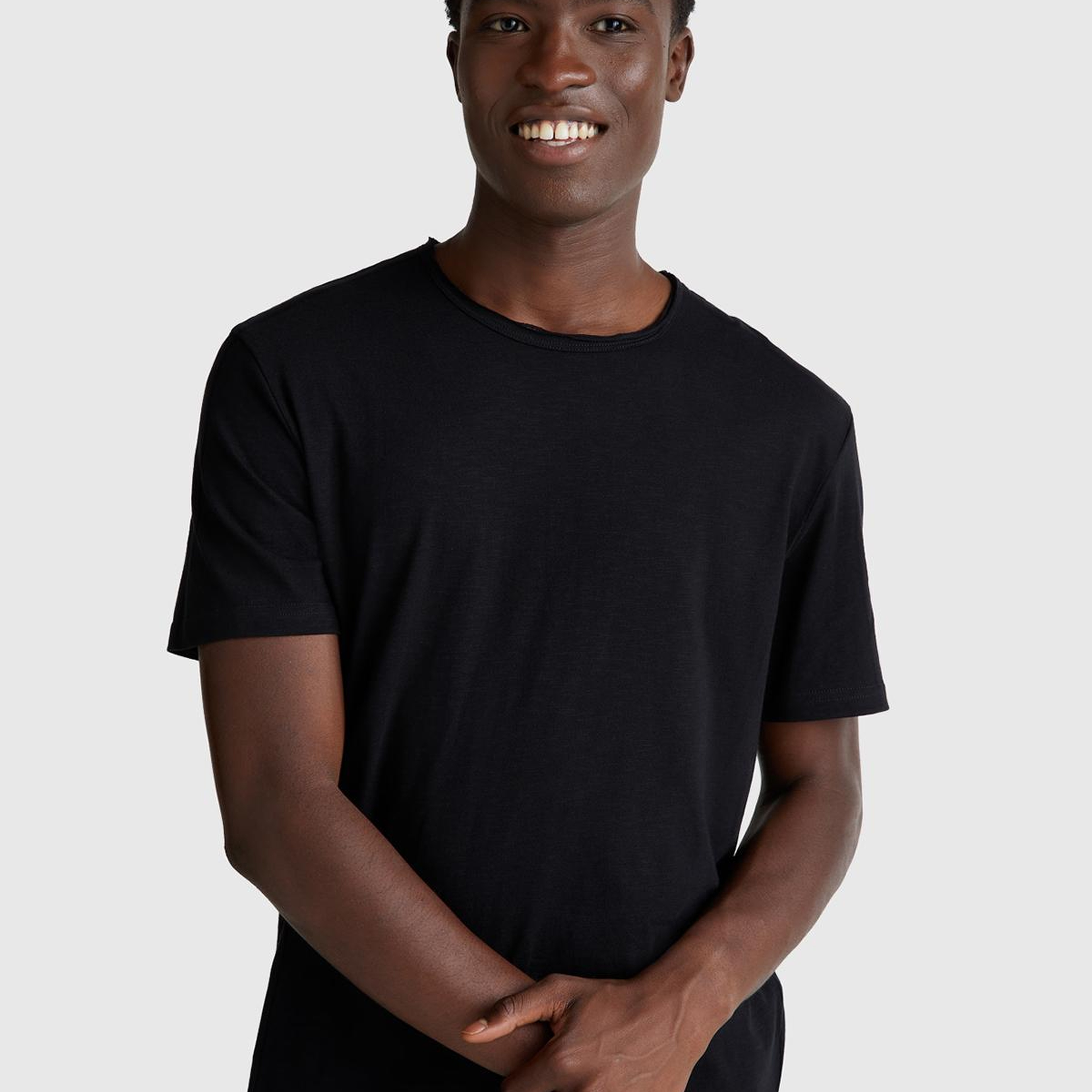 Erkek Siyah Bisiklet Yaka Slub T-shirt