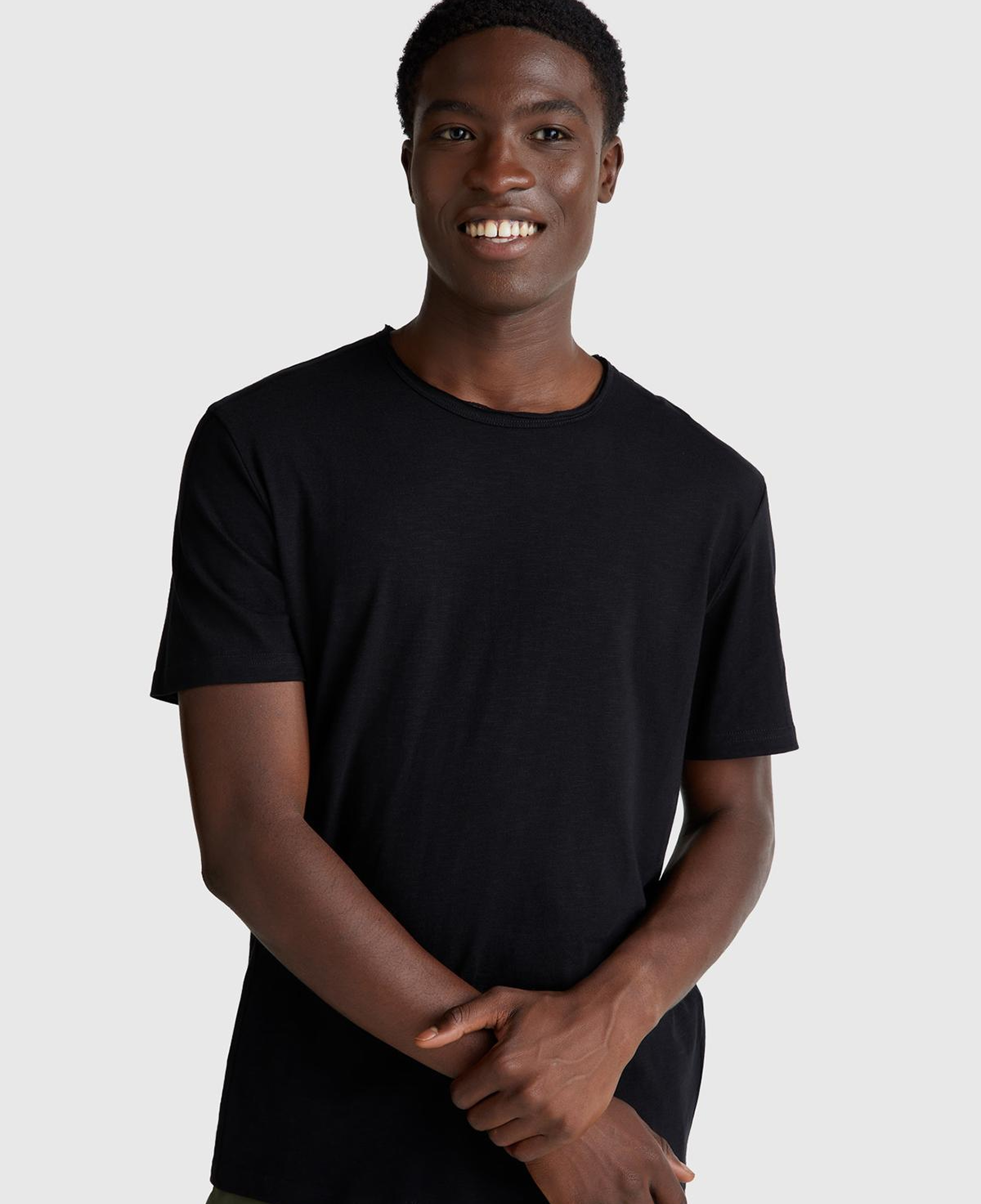 Erkek Siyah Bisiklet Yaka Slub T-shirt