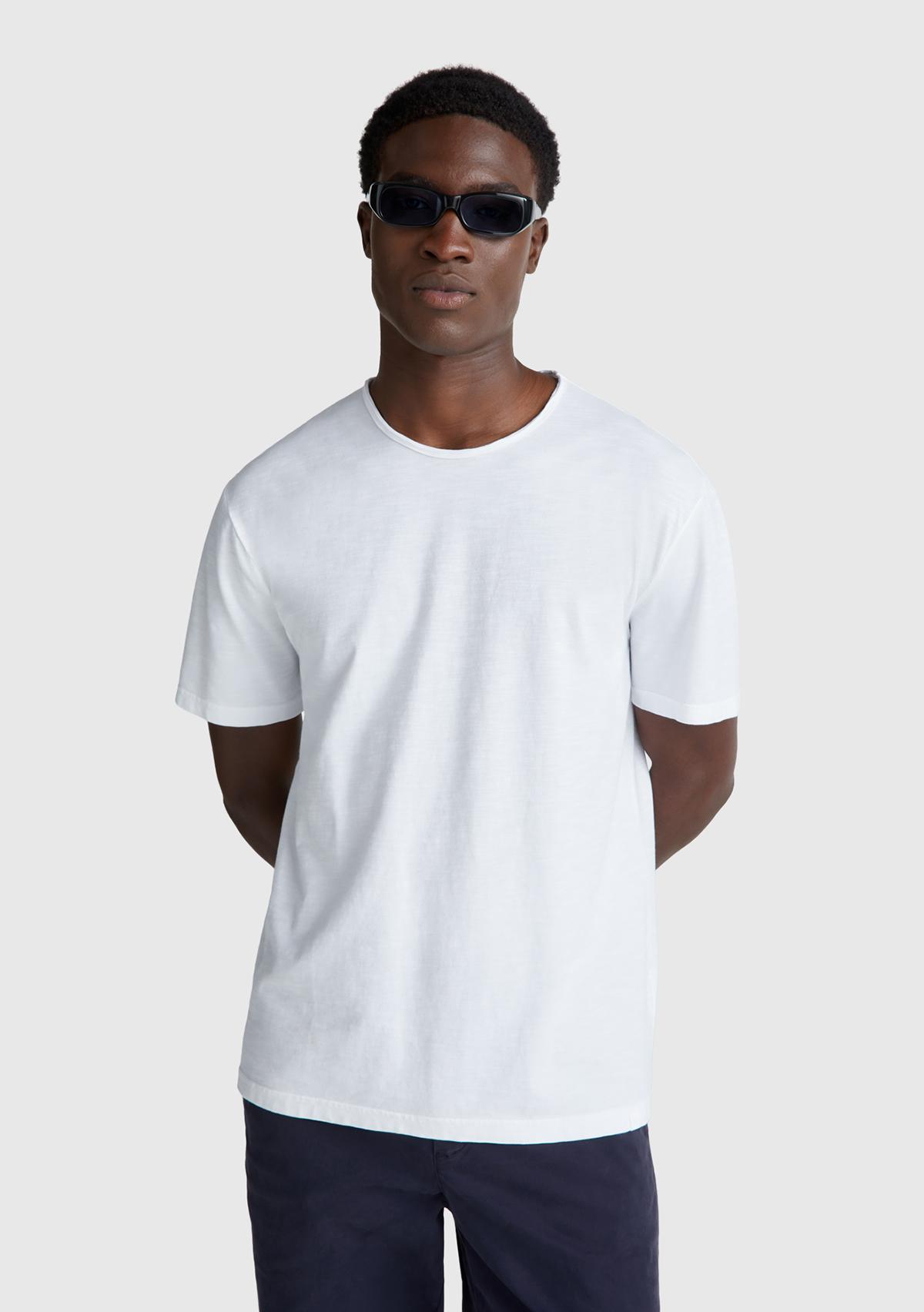 Erkek Beyaz Bisiklet Yaka Slub T-shirt