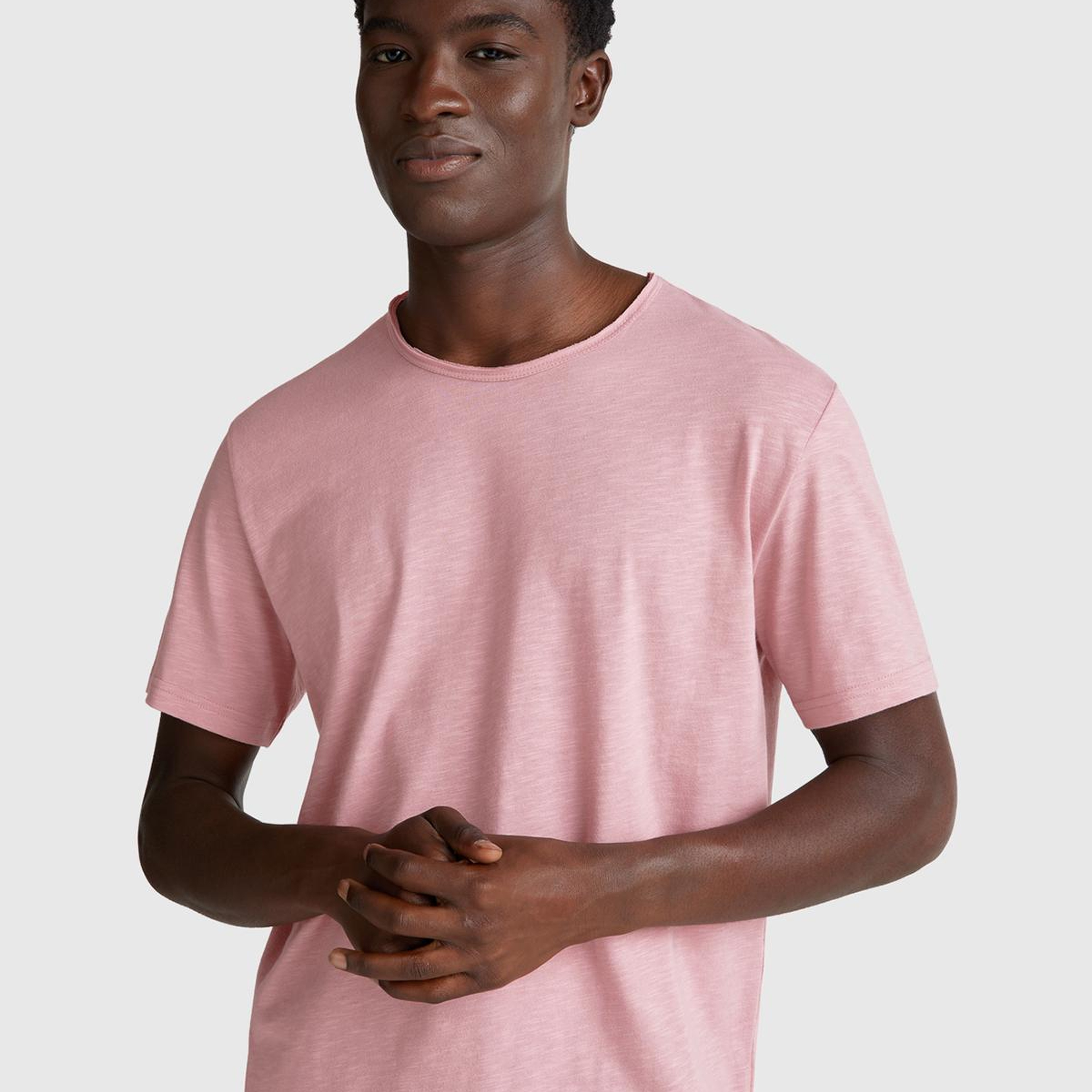 Erkek Pembe Bisiklet Yaka Slub T-shirt