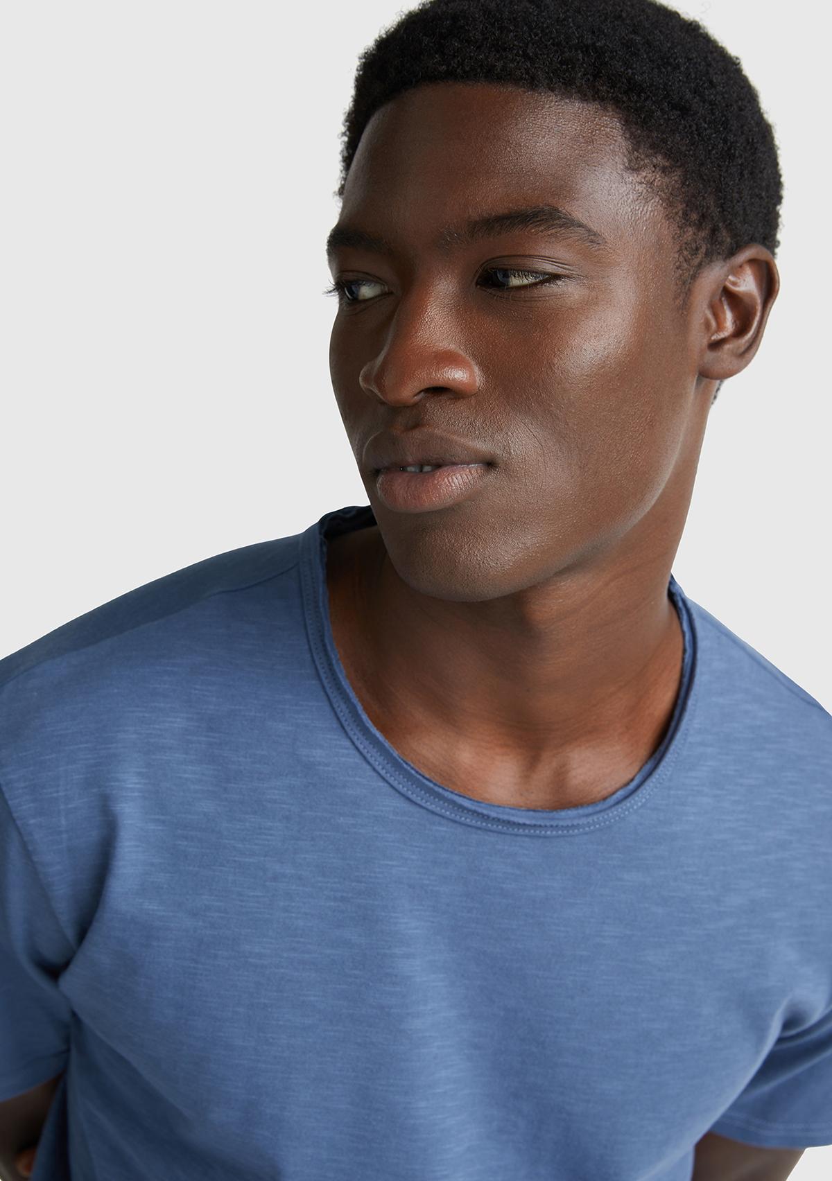 Erkek Havacı Mavi Bisiklet Yaka Slub T-shirt