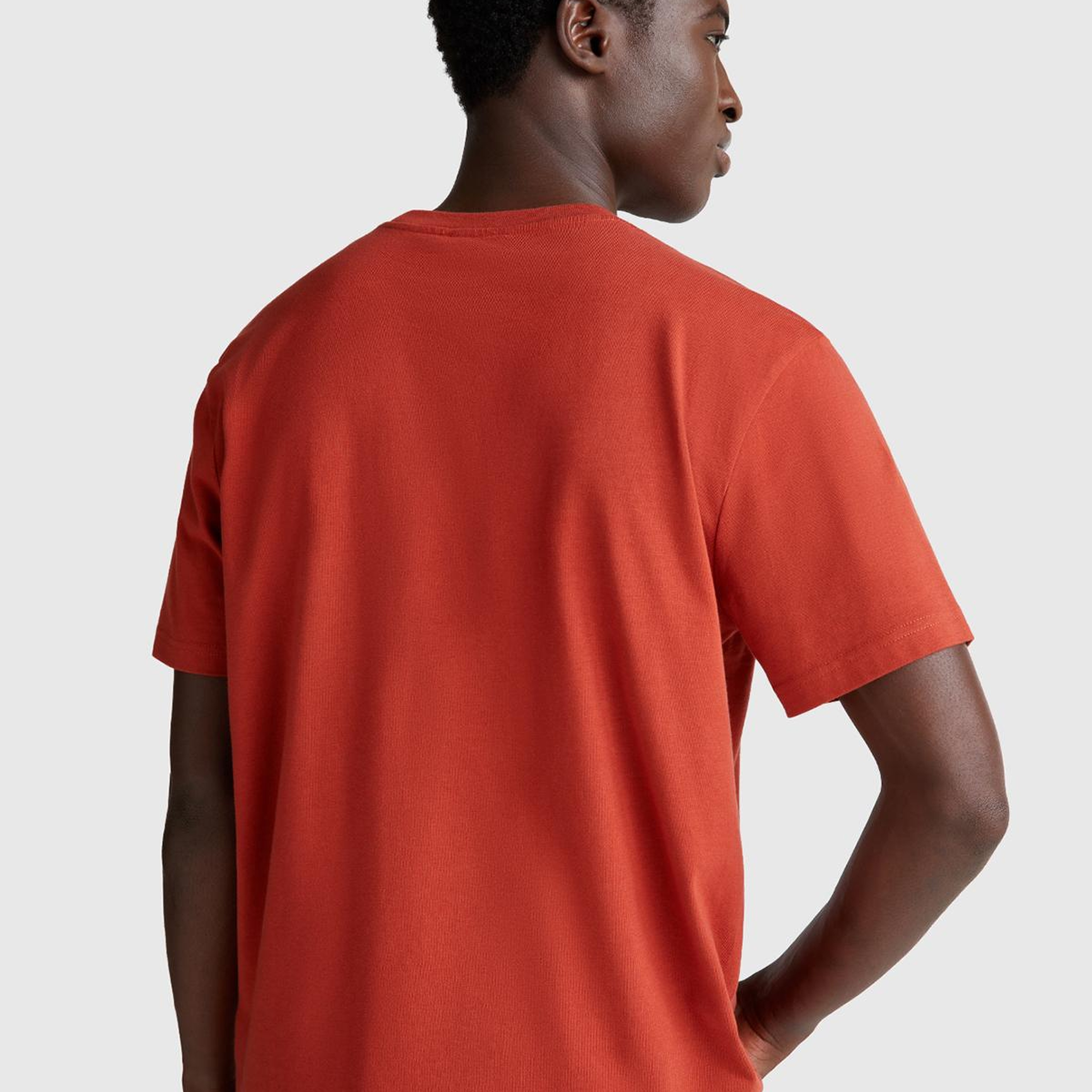 Erkek Kırmızı %100 Koton Benetton Logolu Bisiklet Yaka T-Shirt