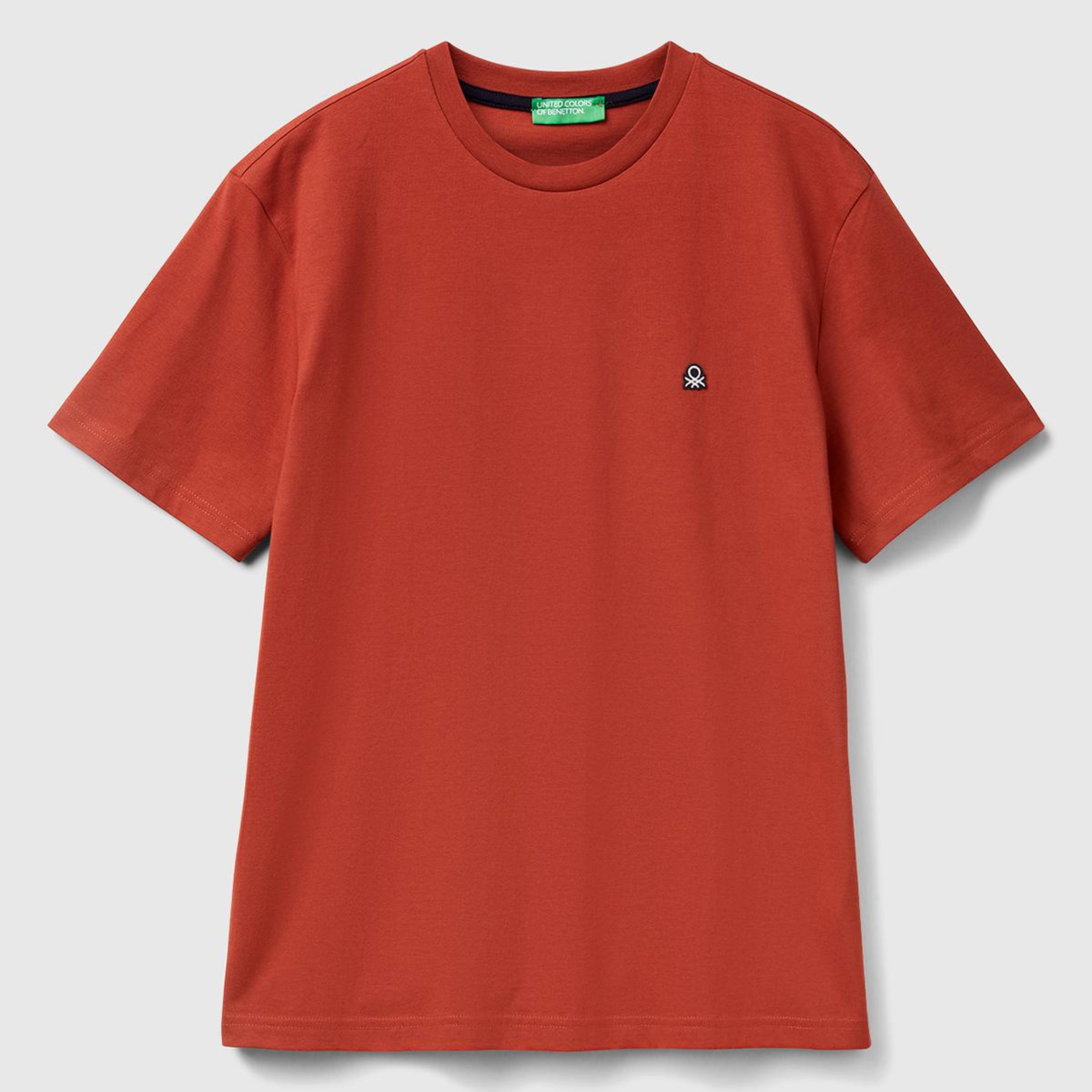 Erkek Kırmızı %100 Koton Benetton Logolu Bisiklet Yaka T-Shirt