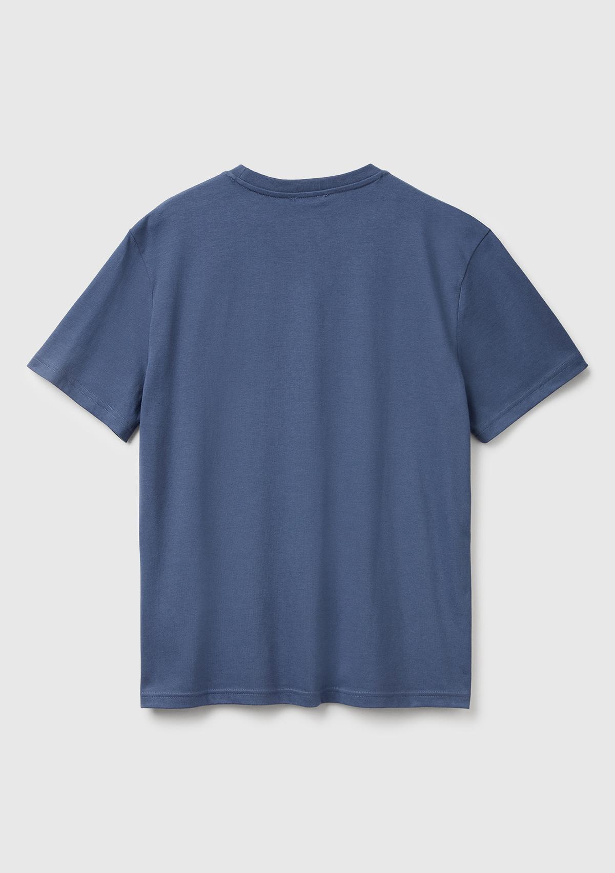 Erkek Havacı Mavi %100 Koton Benetton Logolu Bisiklet Yaka T-Shirt