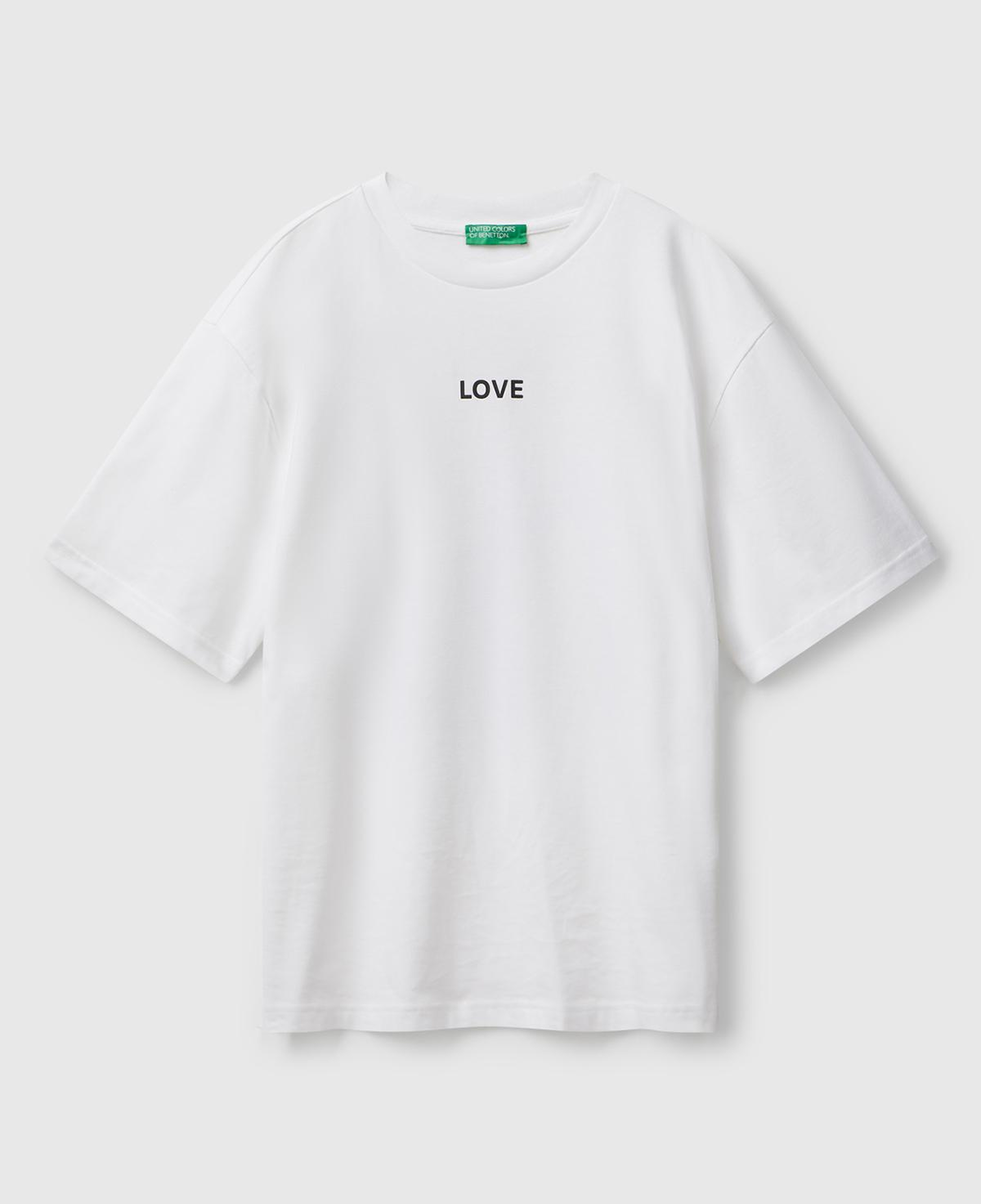 Erkek Beyaz-Love Baskılı %100 Pamuk Önü ve Arkası Baskılı T-Shirt