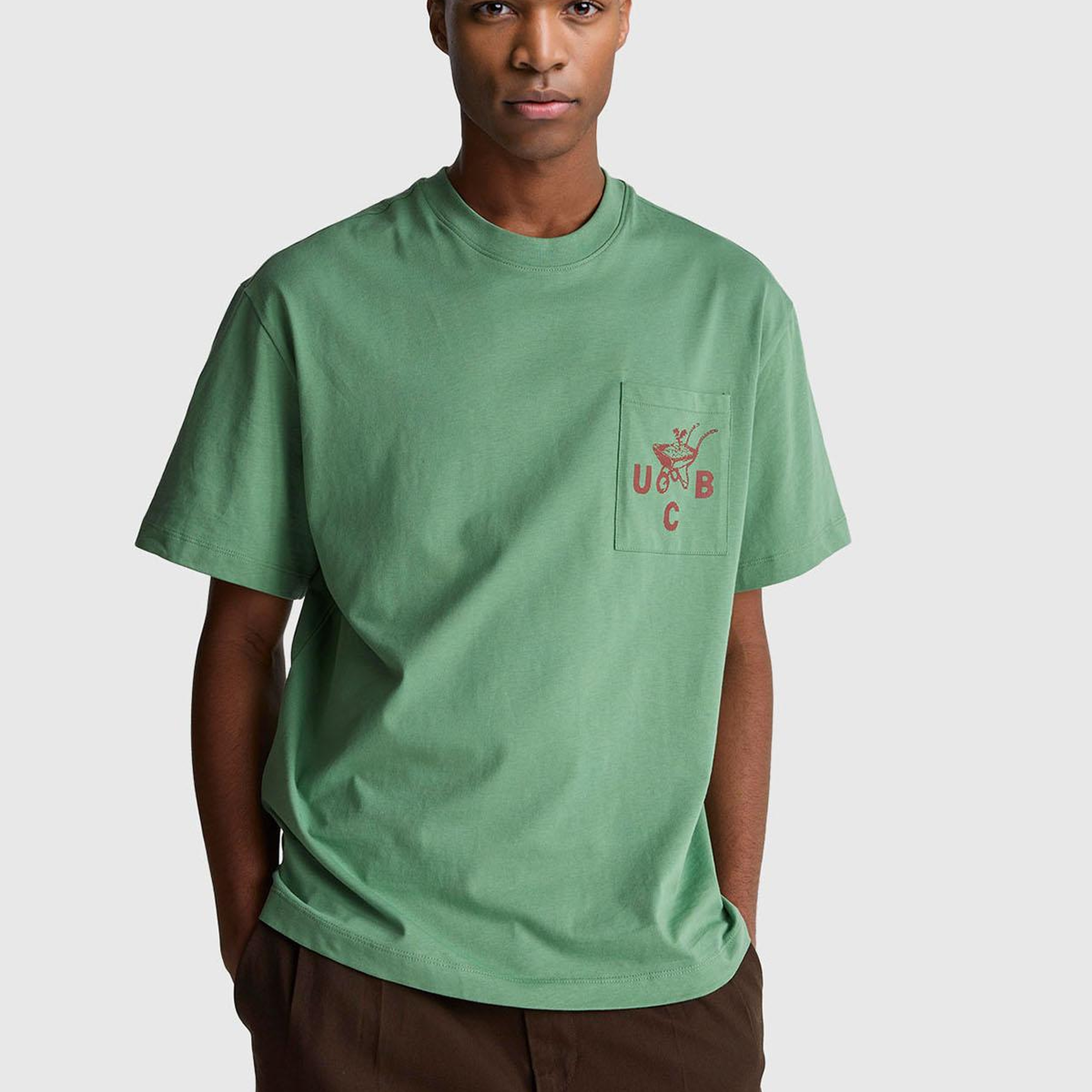 Erkek Haki Yeşilli %100 Pamuk Önü İşleme Detaylı Oversize Bisiklet Yaka T-Shirt