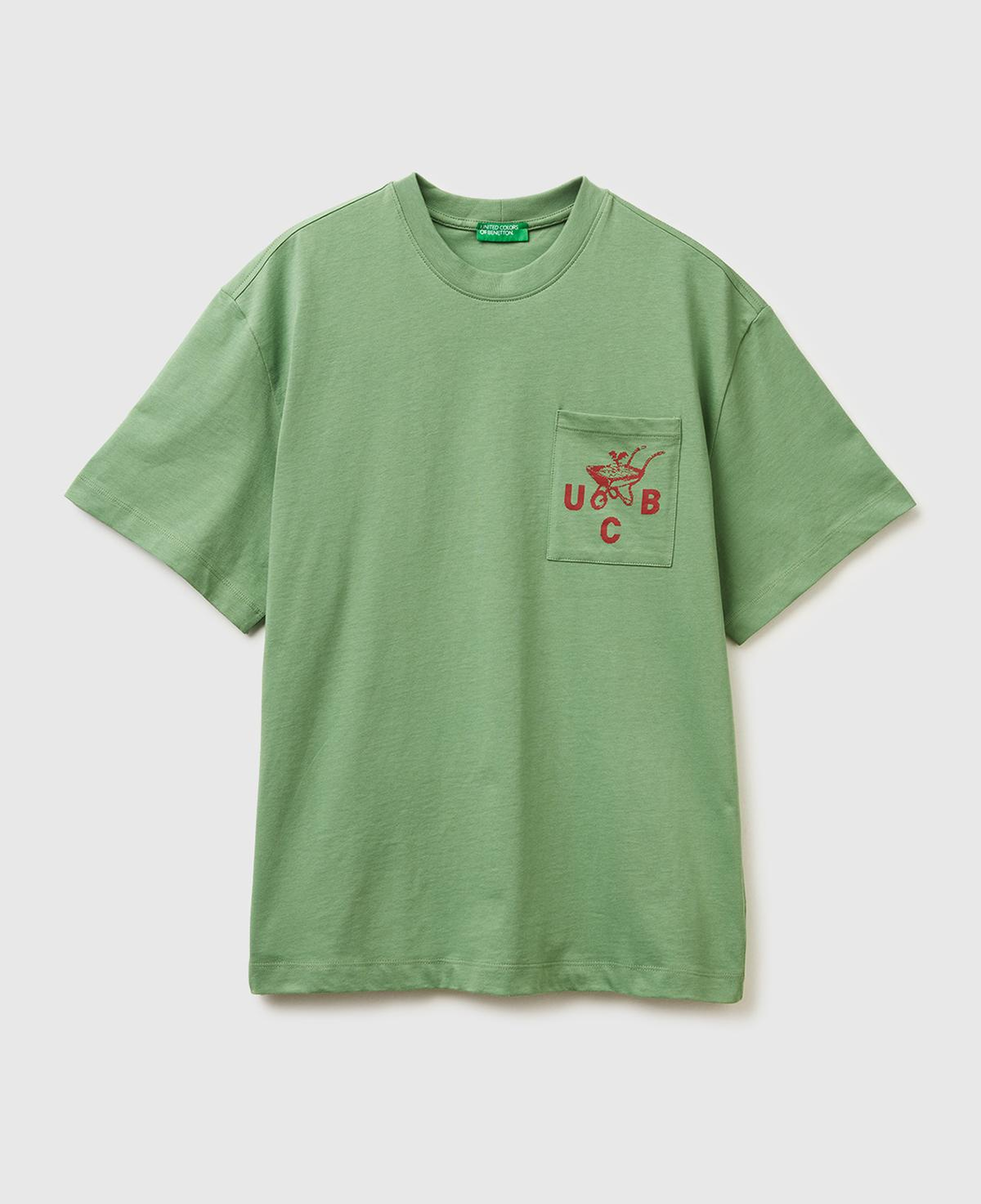 Erkek Haki Yeşilli %100 Pamuk Önü İşleme Detaylı Oversize Bisiklet Yaka T-Shirt