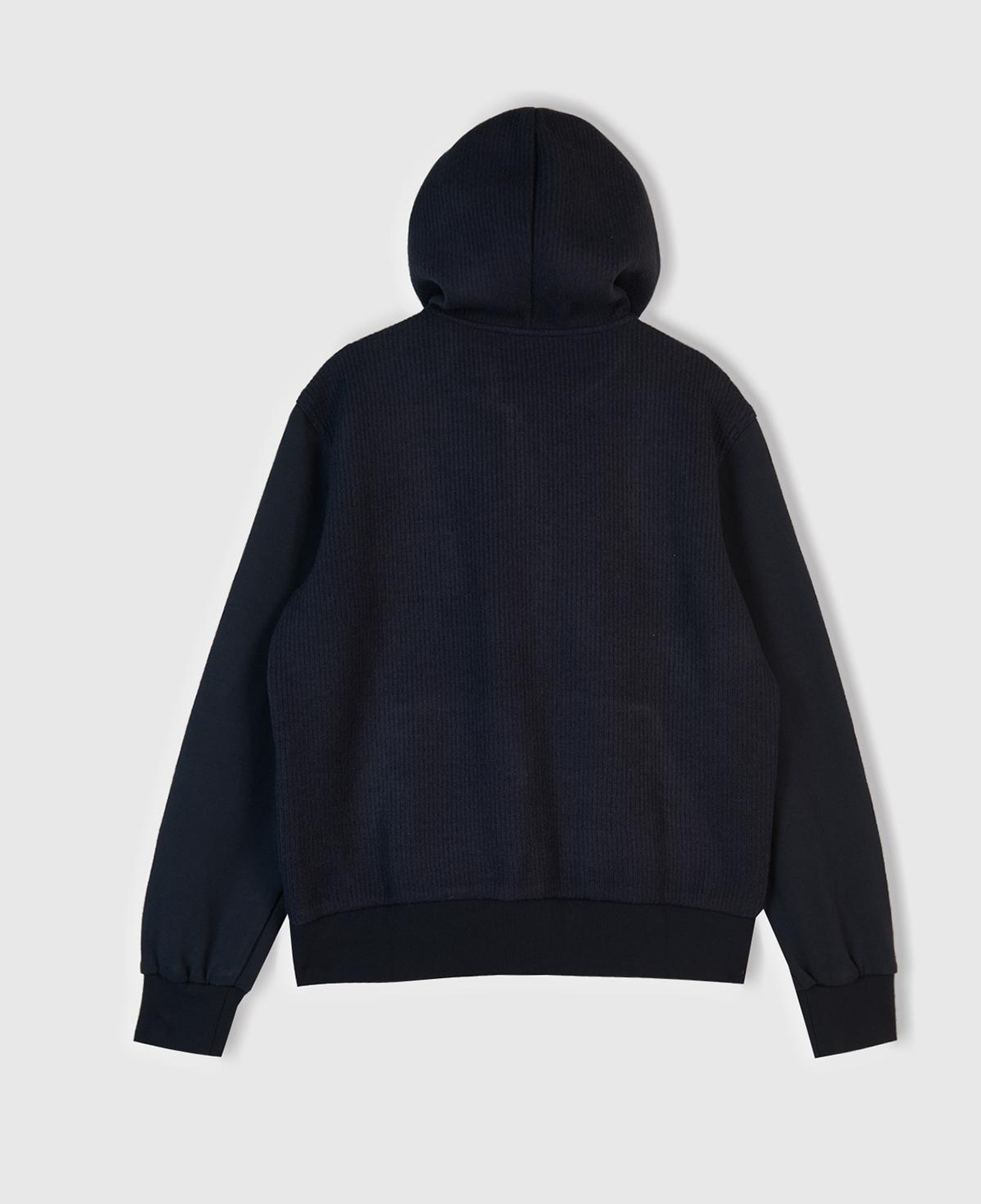 Erkek Lacivert Pamuk ve Yün Karışımlı Cepli Fermuarlı Kapüşonlu Sweatshirt