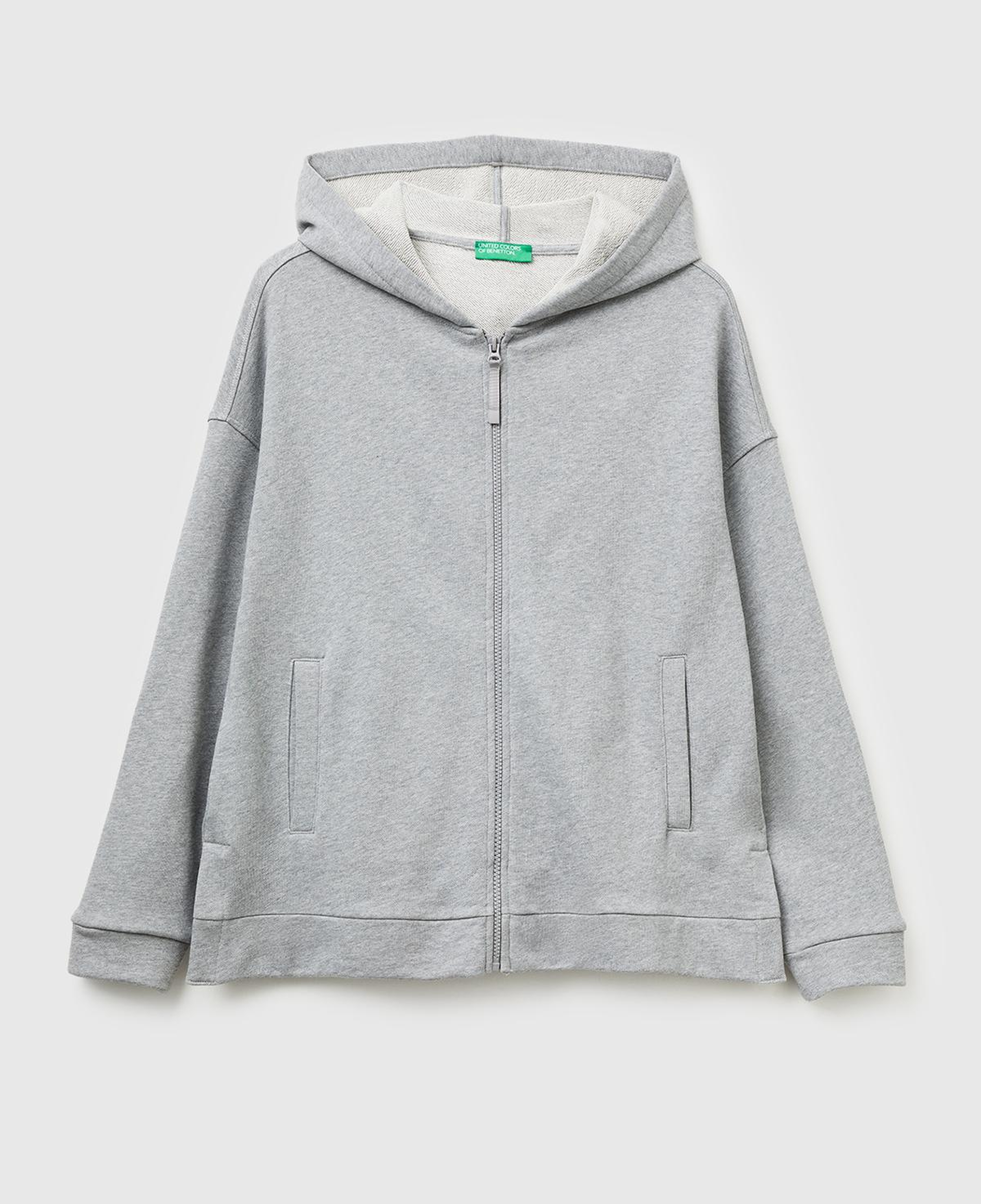 Kadın Gri Melanj Logo Baskı Detaylı Kapüşonlu Relax Fit Sweatshirt
