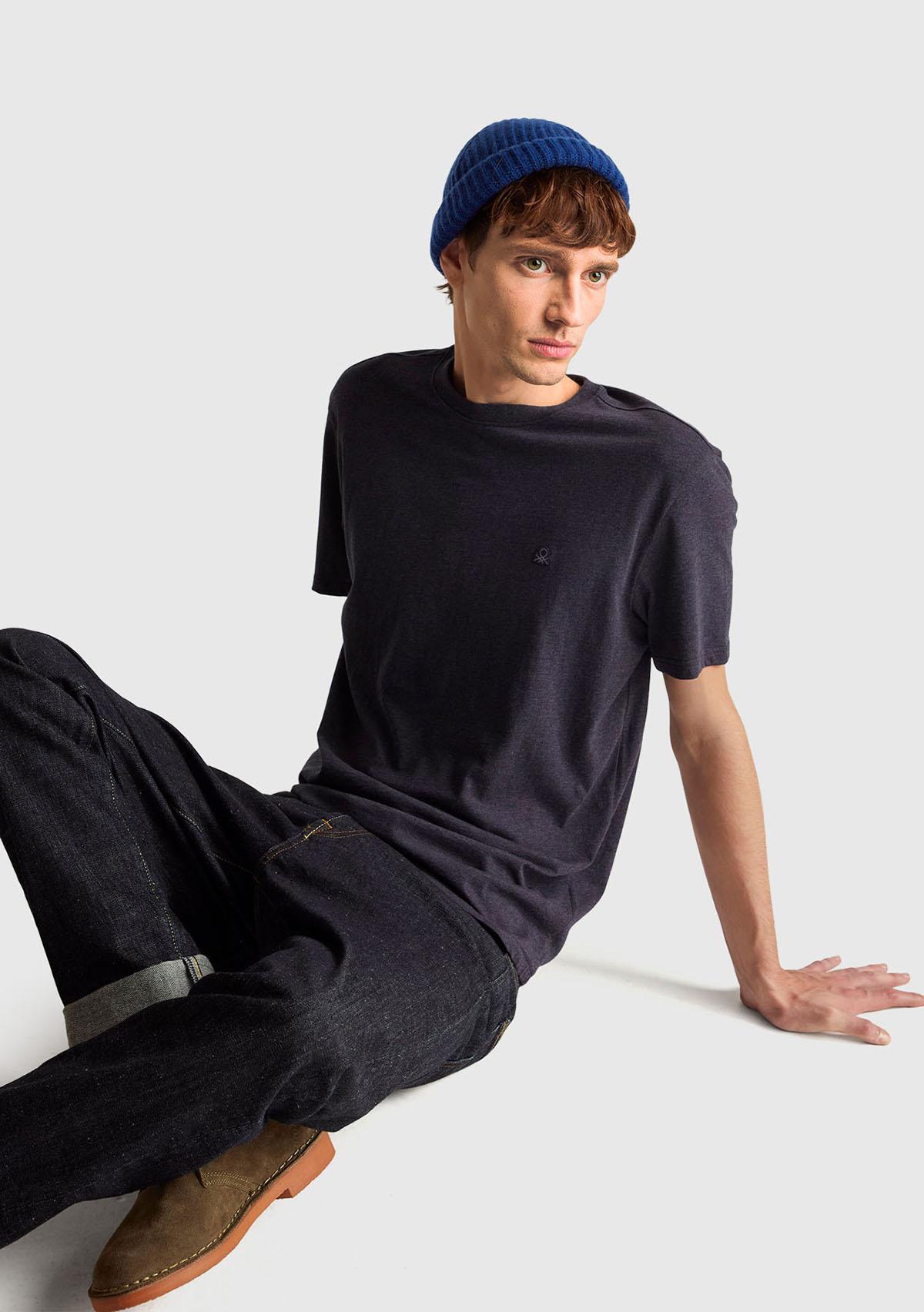 Erkek Lacivert Mix %100 Pamuk Logo İşlemeli Bisiklet Yaka T-Shirt