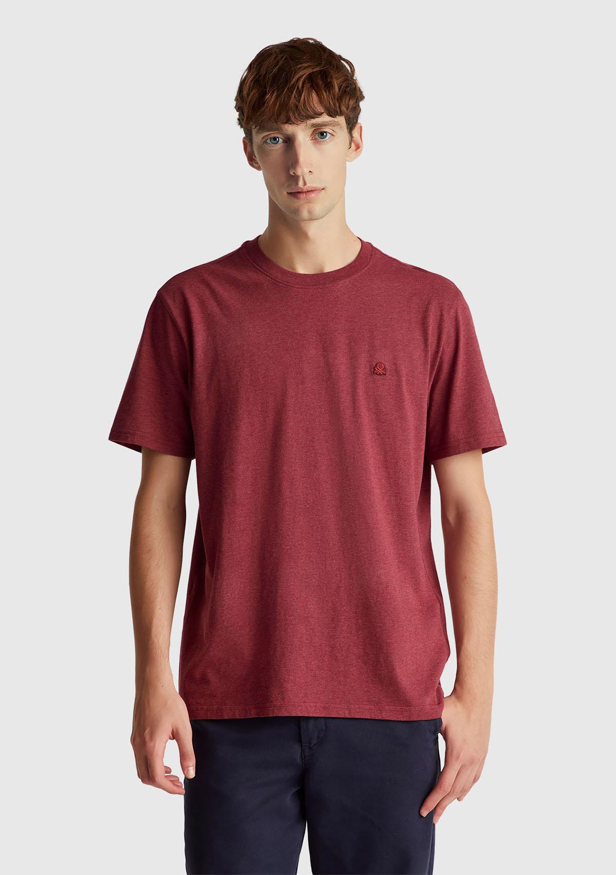 Erkek Bordo %100 Pamuk Logo İşlemeli Bisiklet Yaka T-Shirt