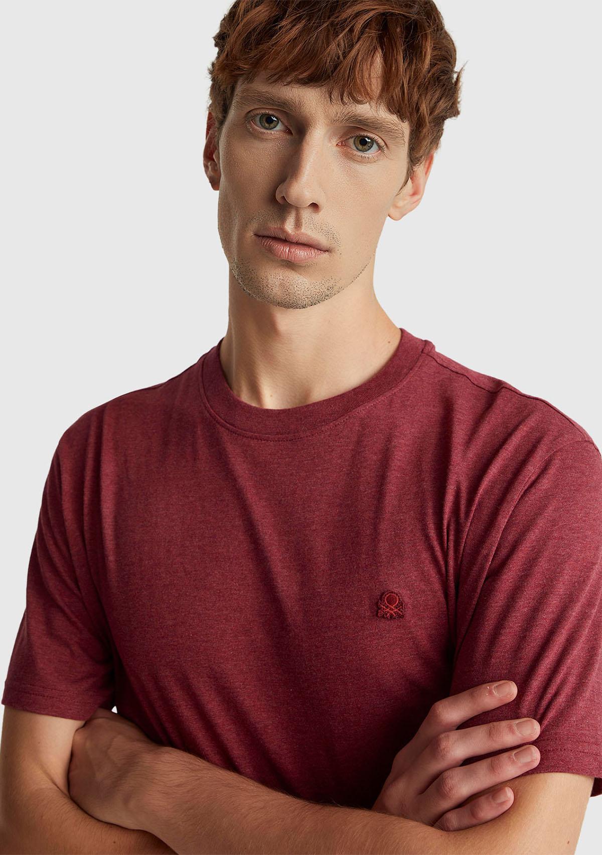 Erkek Bordo %100 Pamuk Logo İşlemeli Bisiklet Yaka T-Shirt