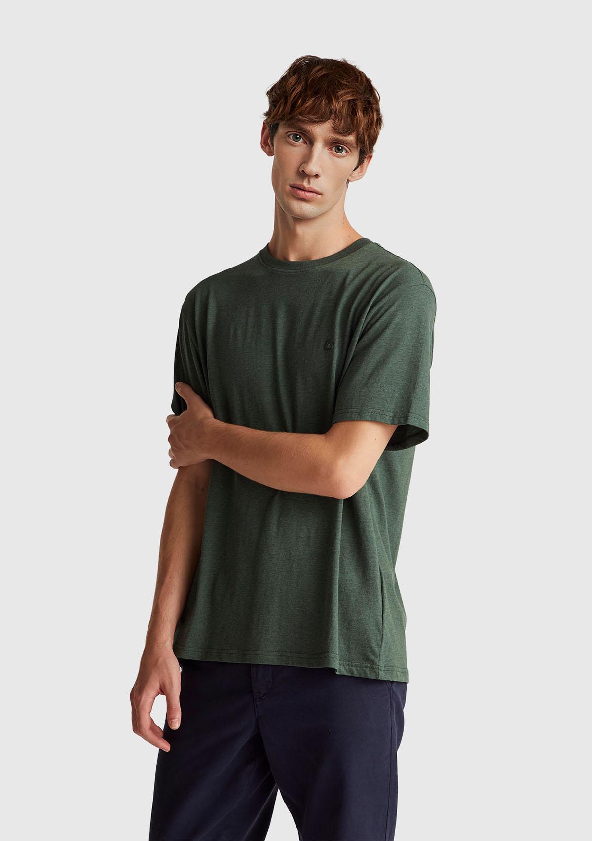 Erkek Yeşil %100 Pamuk Logo İşlemeli Bisiklet Yaka T-Shirt