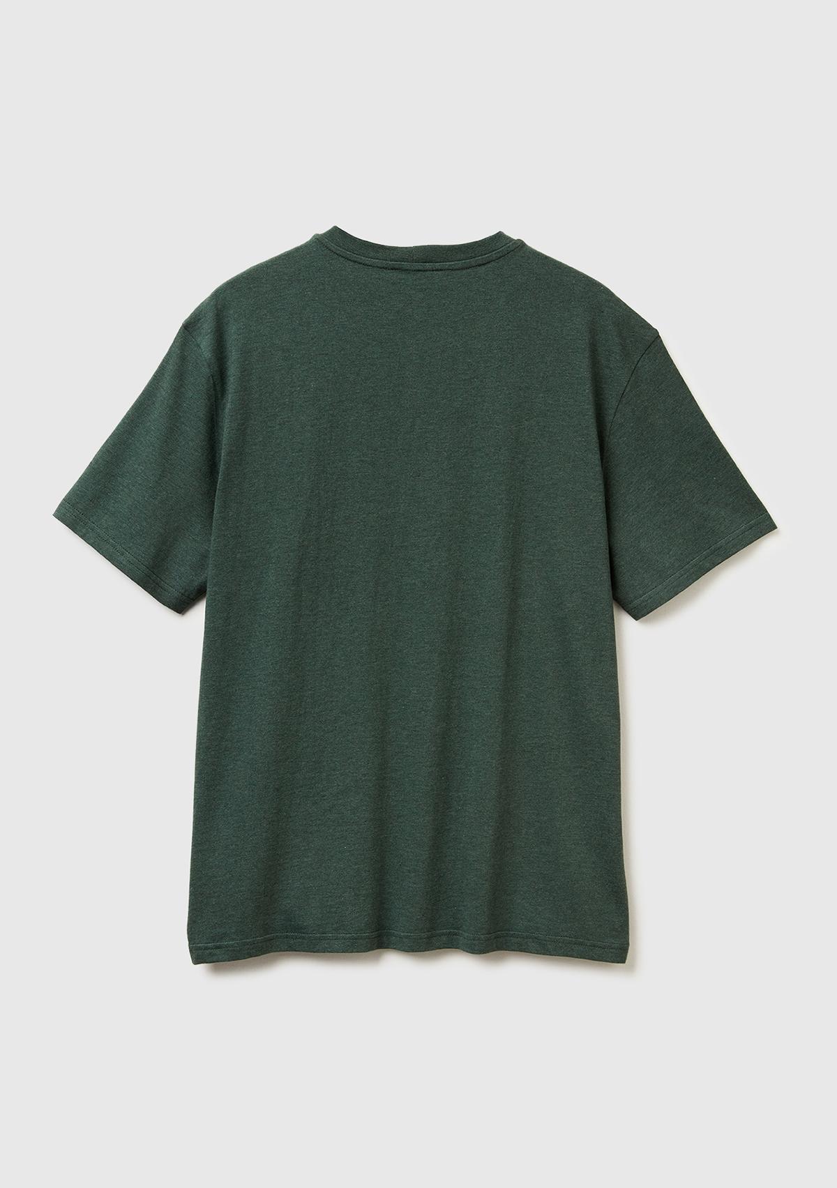 Erkek Yeşil %100 Pamuk Logo İşlemeli Bisiklet Yaka T-Shirt