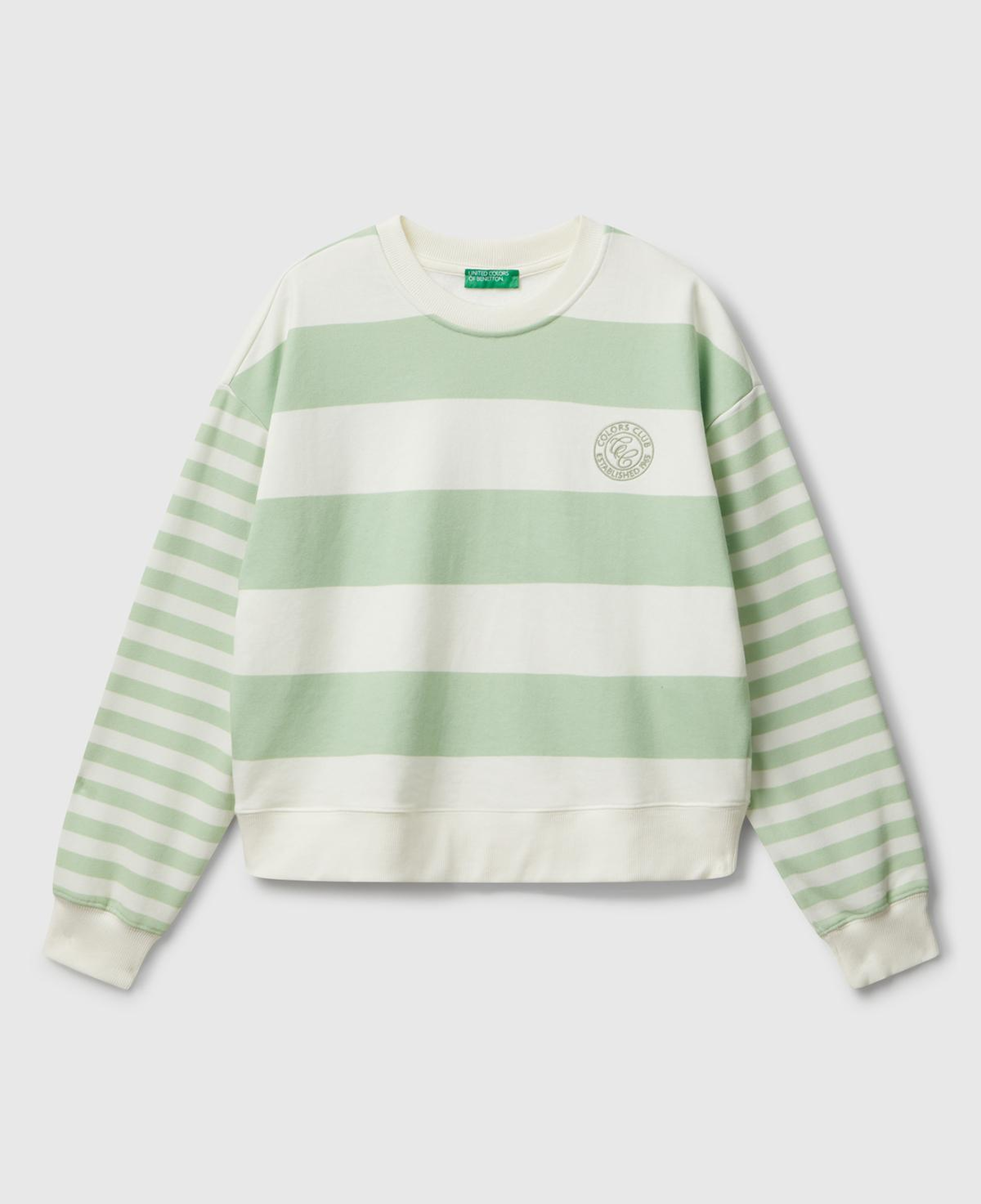 Kadın Açık Yeşil Pamuk Karışımlı Göğsü Logo Baskılı Renk Bloklu Sweatshirt