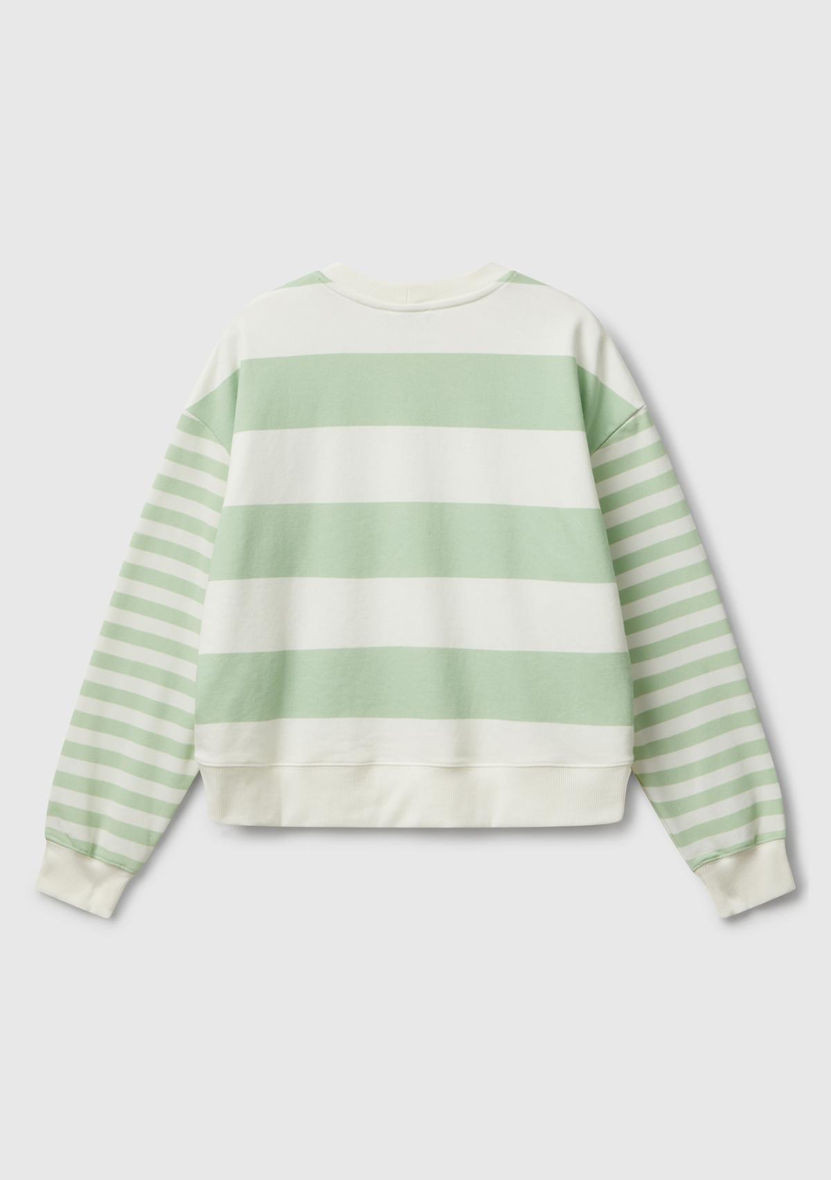 Kadın Açık Yeşil  Pamuk Karışımlı Göğsü Logo Baskılı Renk Bloklu Sweatshirt