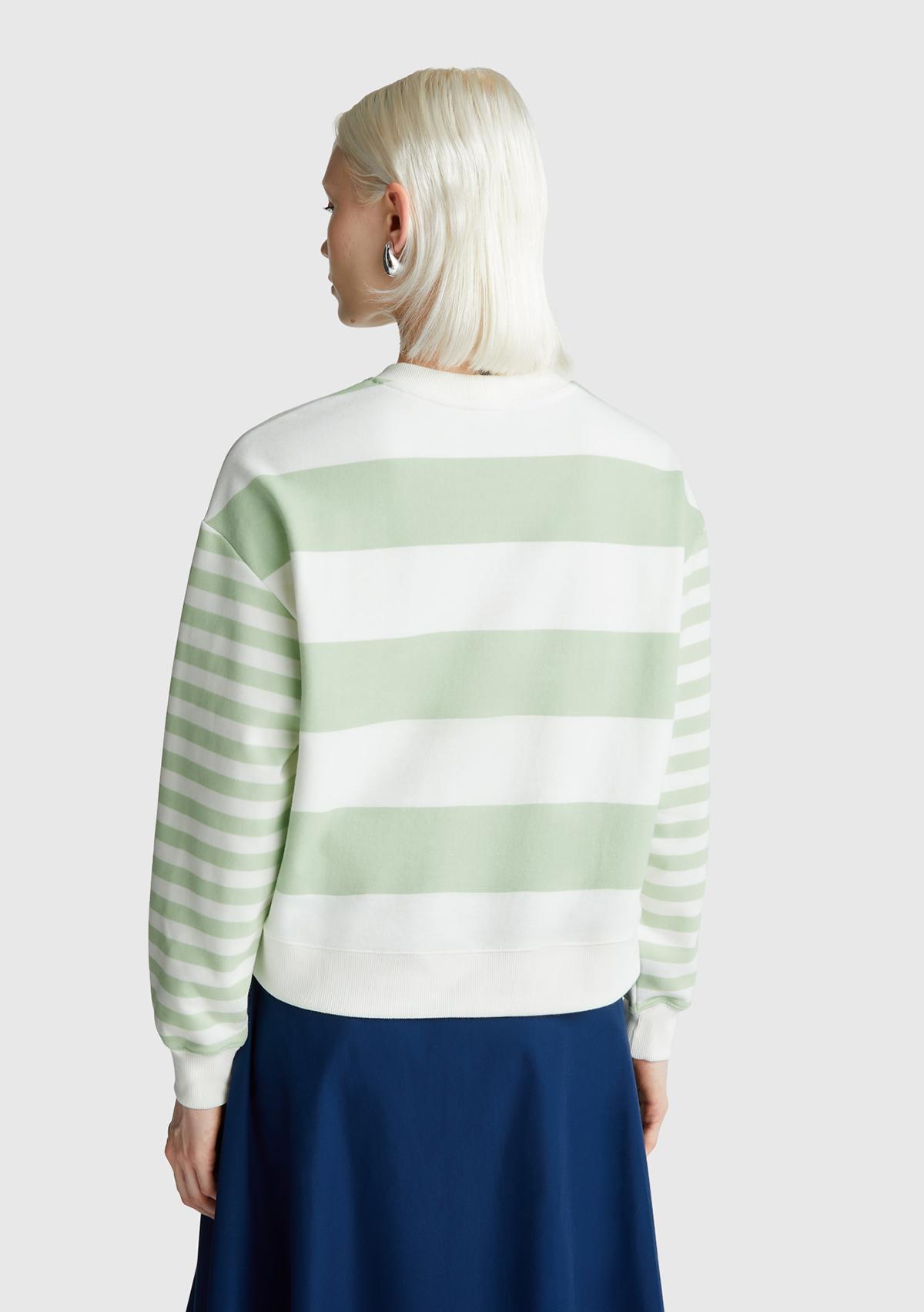 Kadın Açık Yeşil  Pamuk Karışımlı Göğsü Logo Baskılı Renk Bloklu Sweatshirt