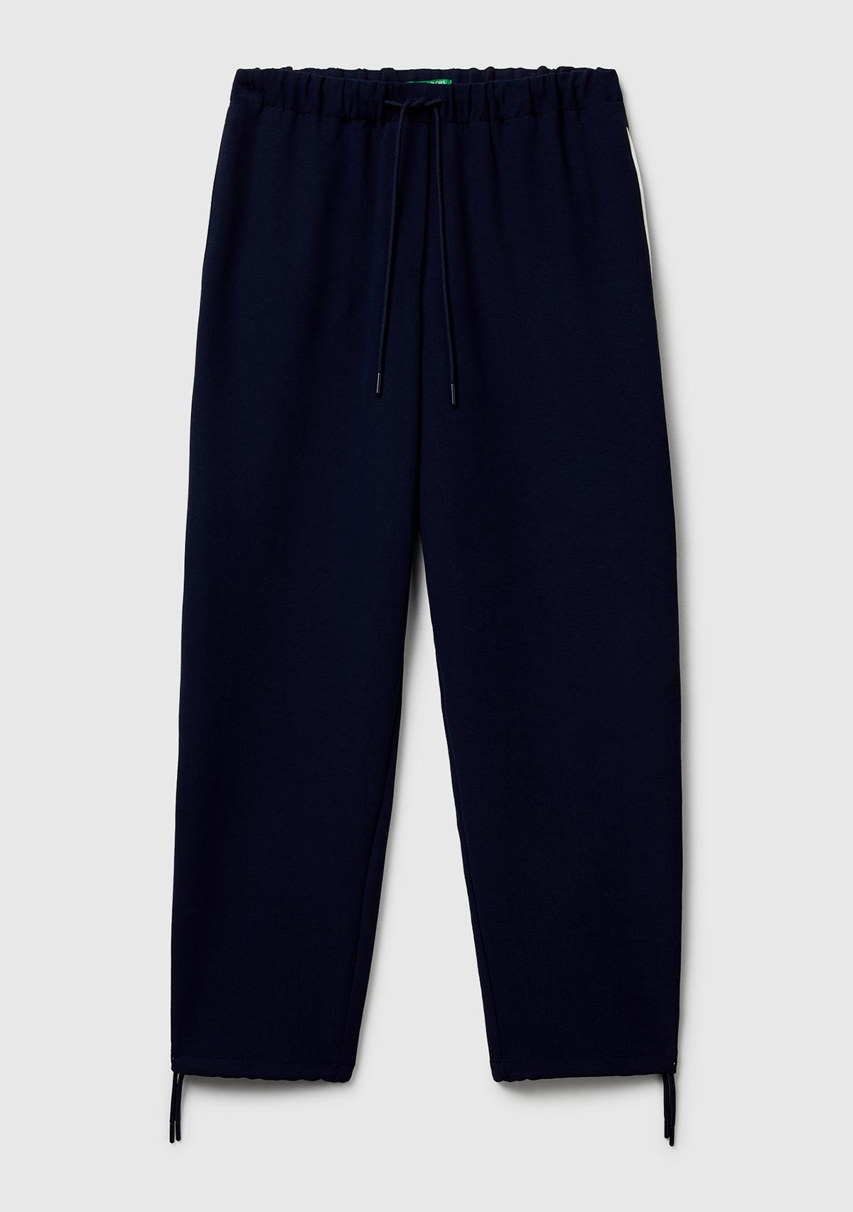 Kadın Lacivert Beli Bağcıklı Cepli Pantolon