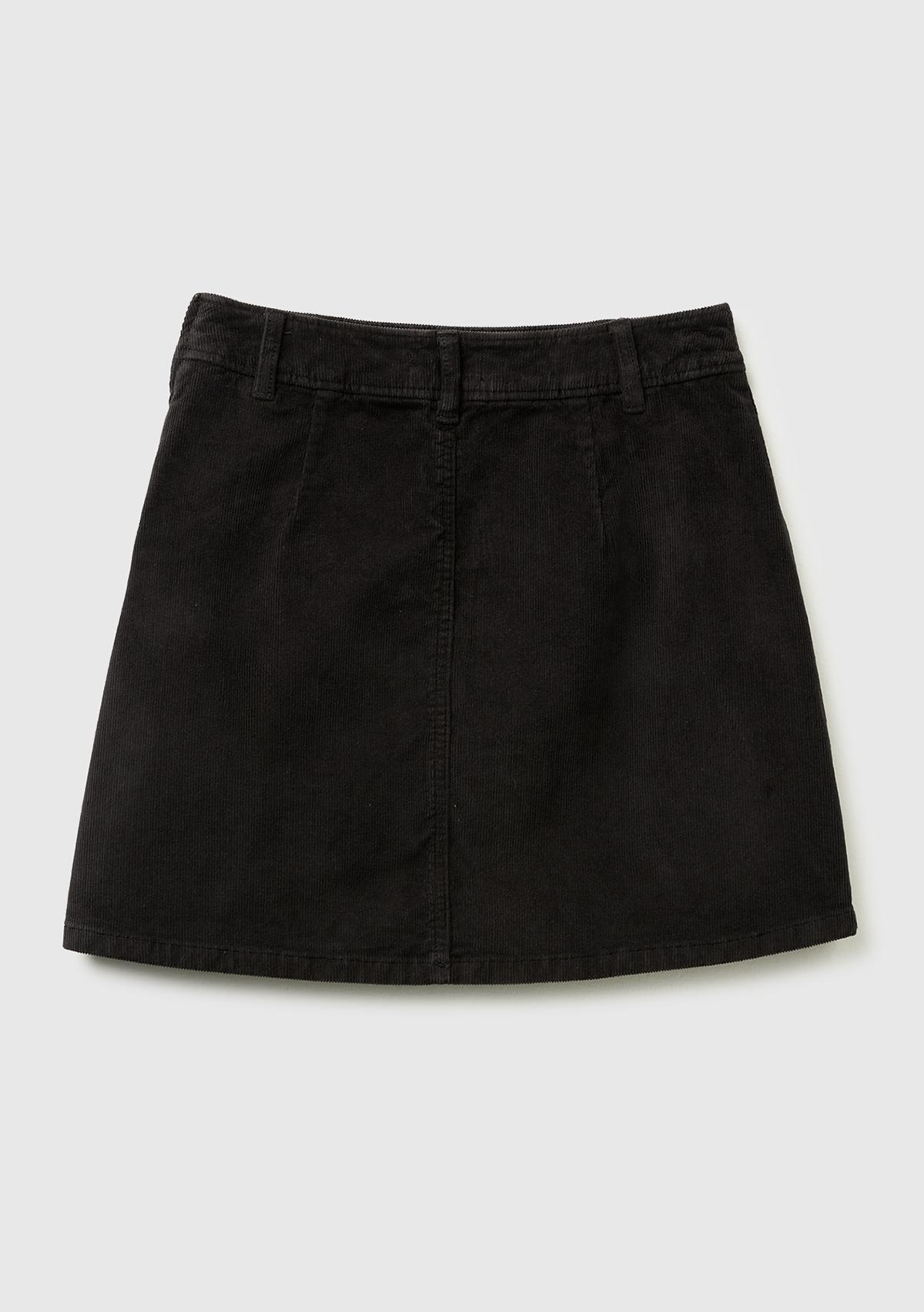 Kadın Siyah Pamuk Karışımlı Yandan Fermuarlı Kadife Mini Etek