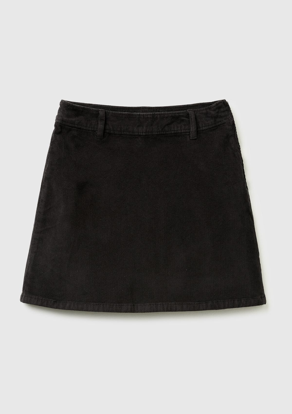 Kadın Siyah Pamuk Karışımlı Yandan Fermuarlı Kadife Mini Etek