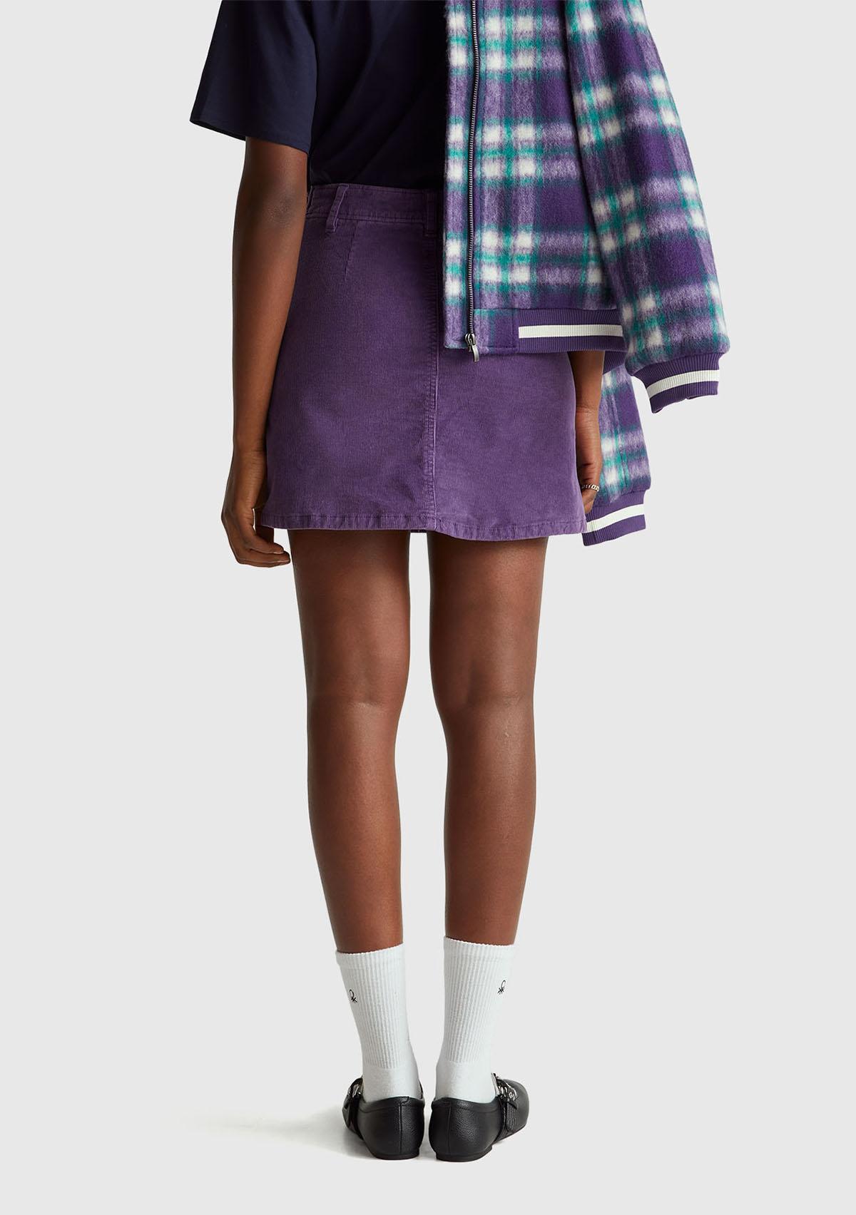 Kadın Mor Pamuk Karışımlı Yandan Fermuarlı Kadife Mini Etek