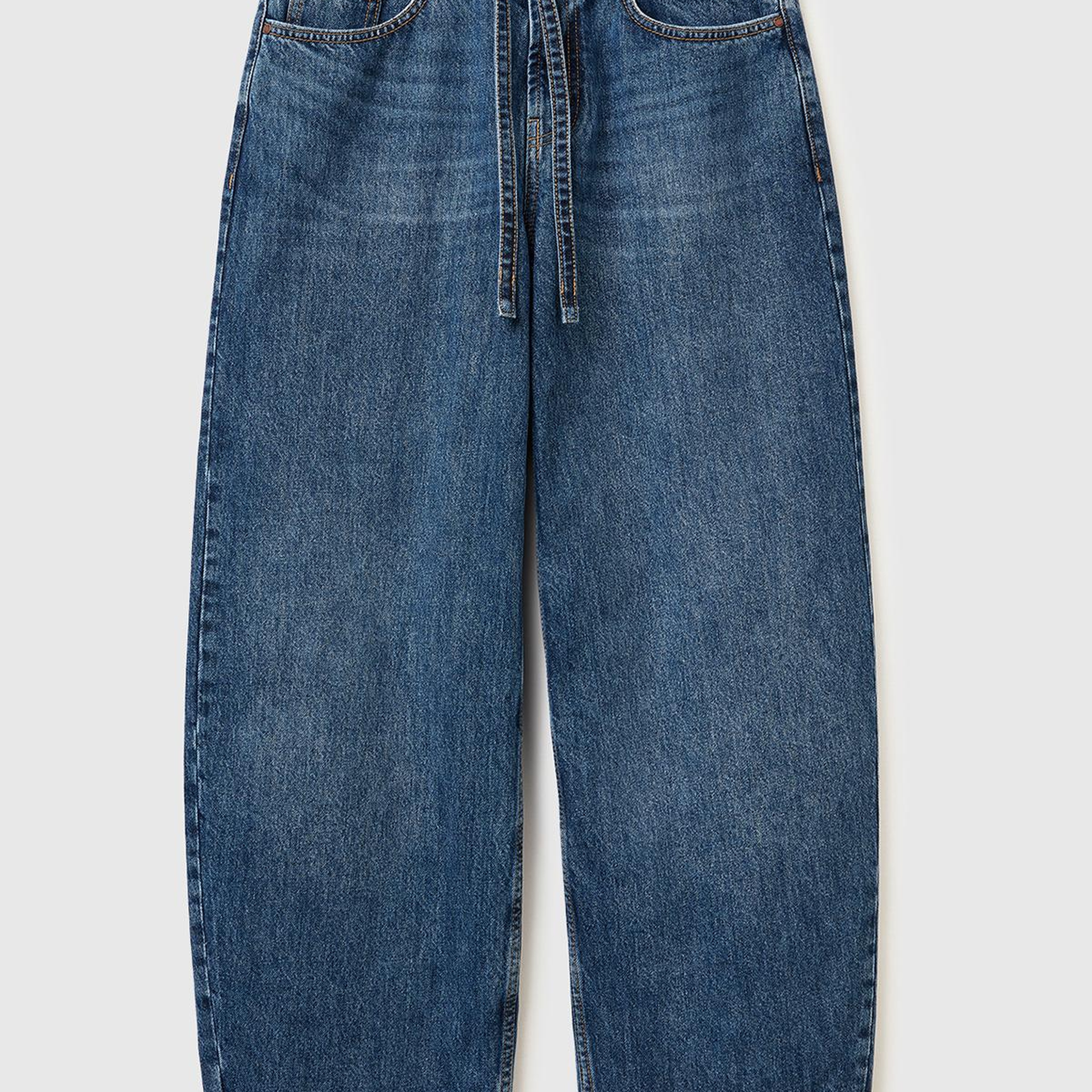 Kadın Koyu Mavi %100 Pamuk Bağcık Detaylı Denim Pantolon