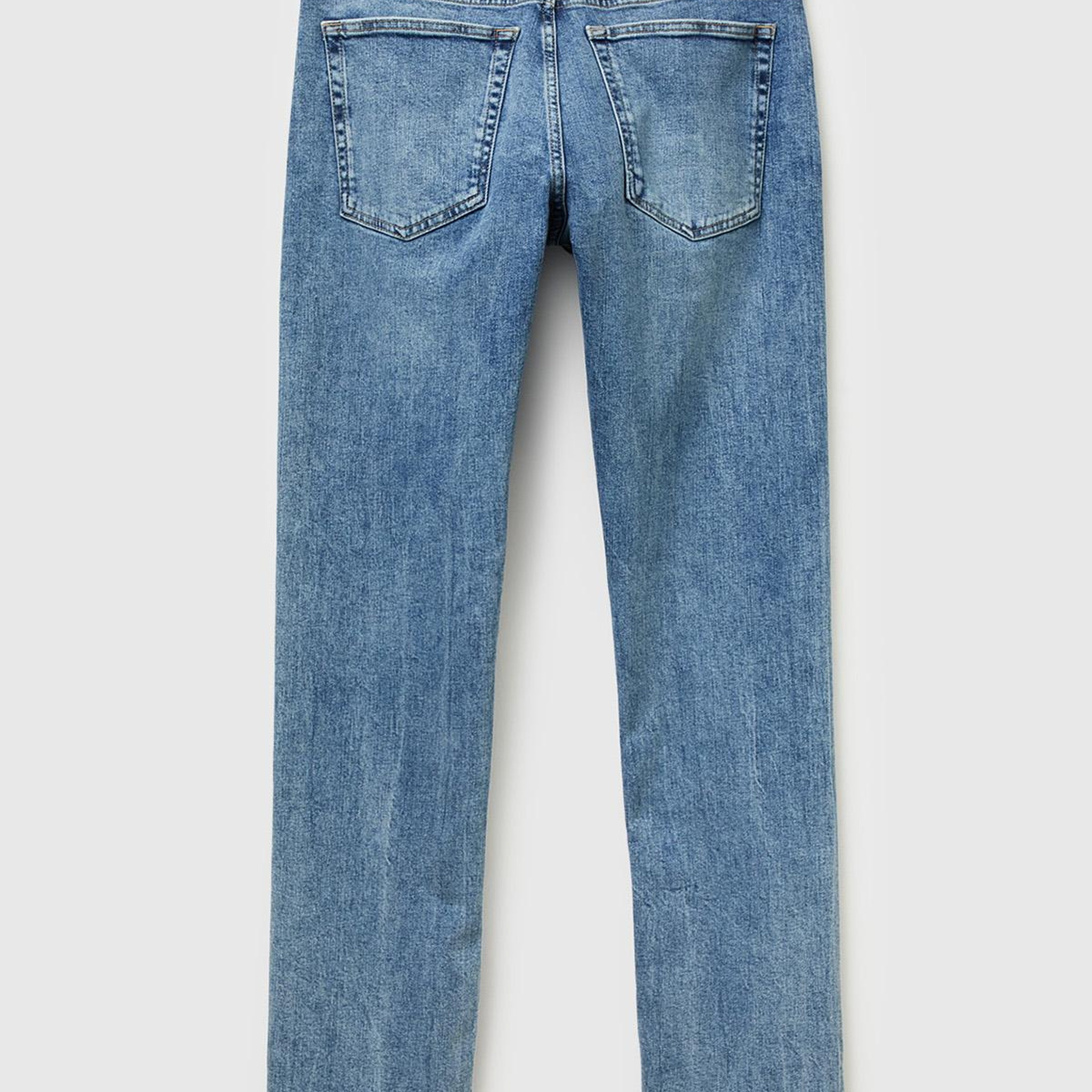 Erkek Açık Mavi Pamuk Karışımlı Eskitme Efektli Denim Pantolon