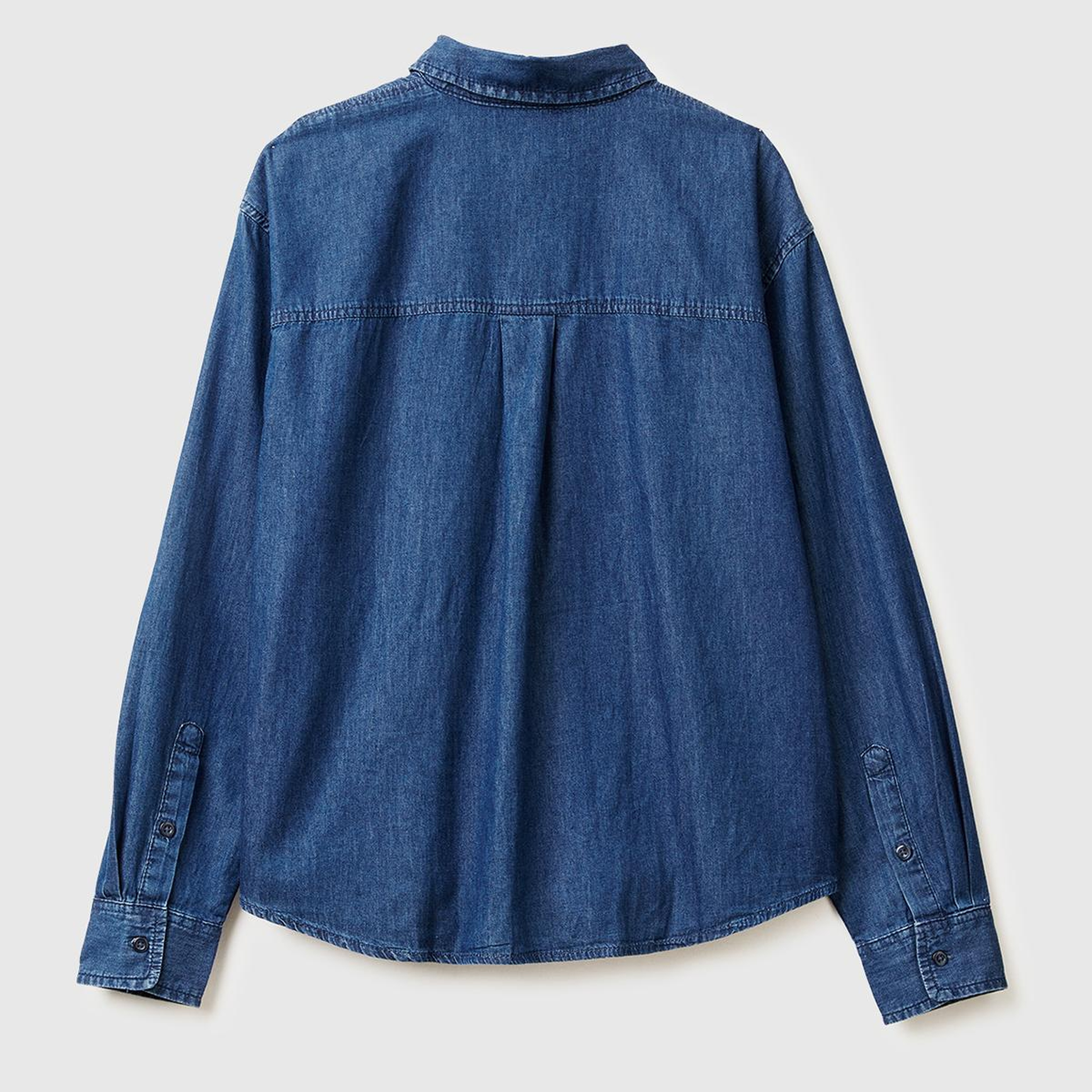 Kadın Mavi %100 Pamuk Önü Cep Detaylı Düğmeli Denim Gömlek