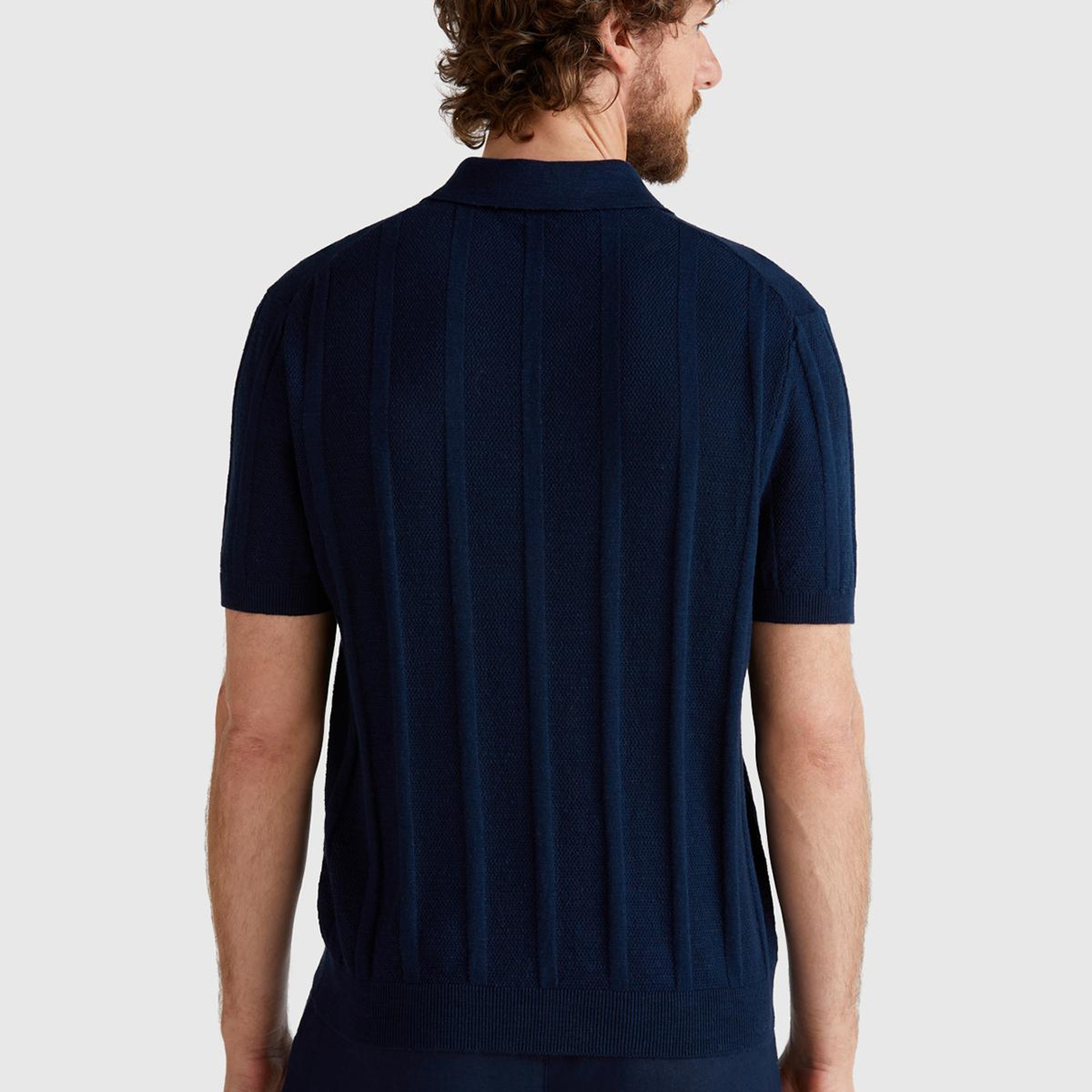 Erkek Lacivert Keten Pamuk Karışımlı Kontrastlı Düğmeli Regular Fit Triko Polo T-Shirt