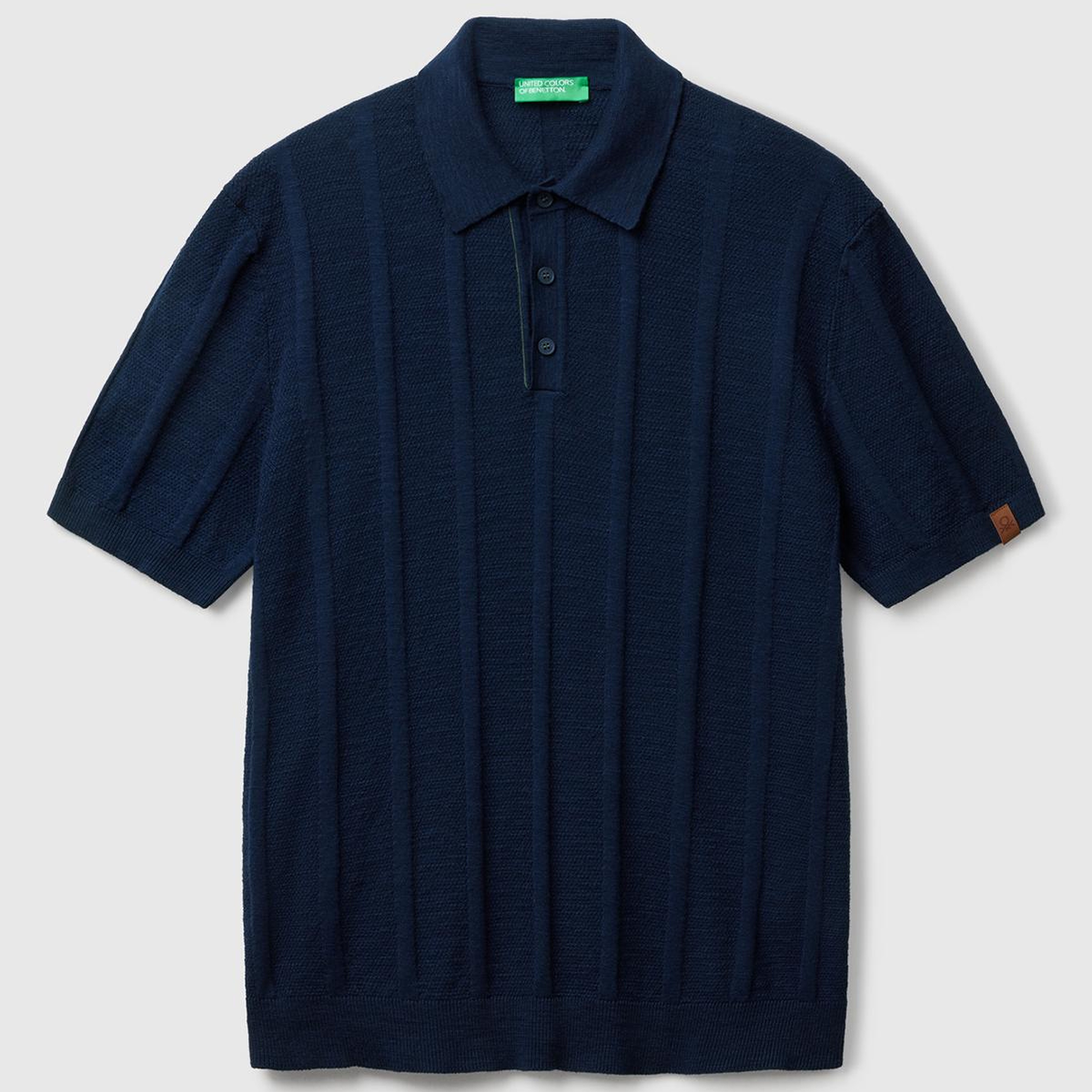 Erkek Lacivert Keten Pamuk Karışımlı Kontrastlı Düğmeli Regular Fit Triko Polo T-Shirt