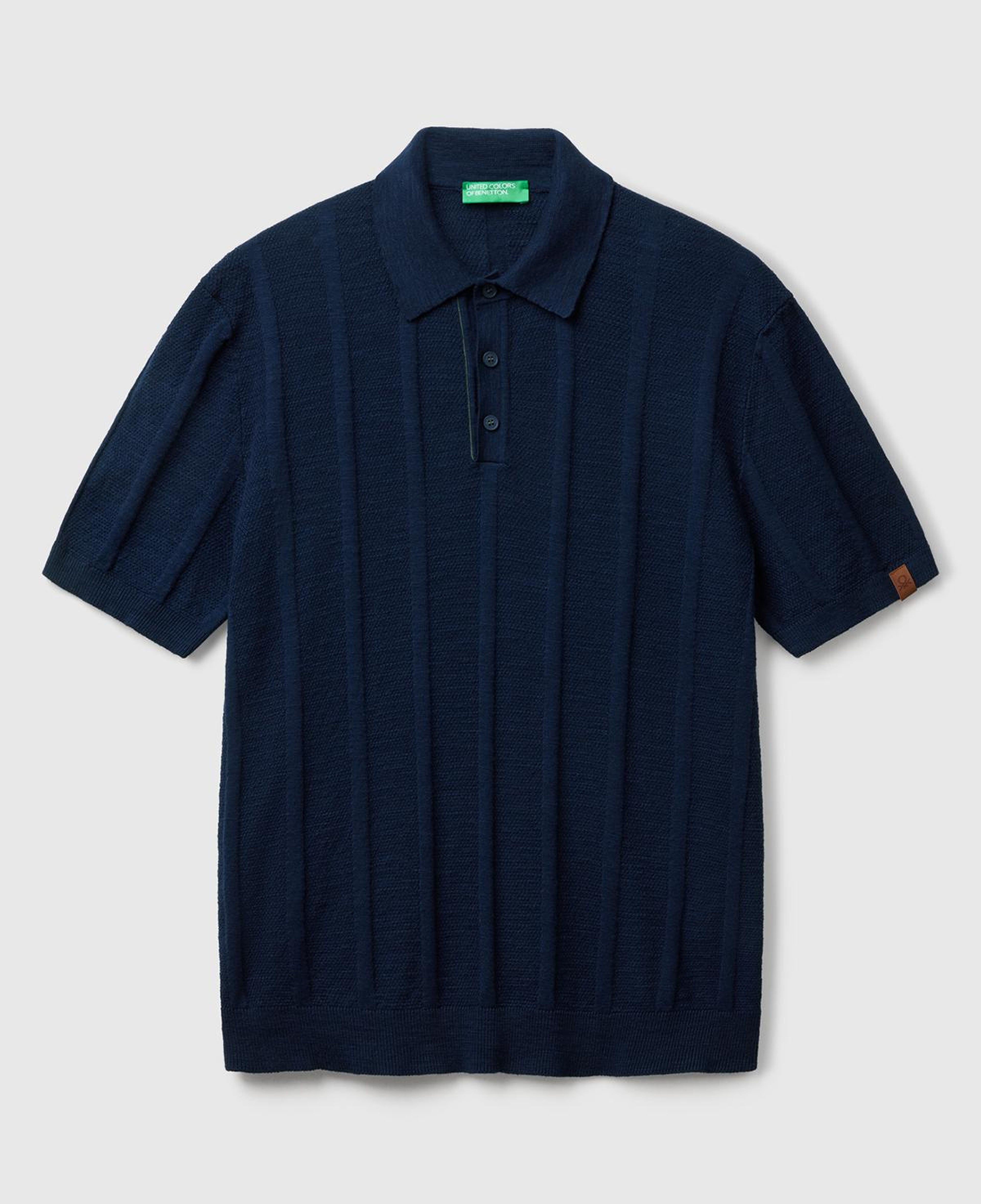 Erkek Lacivert Keten Pamuk Karışımlı Kontrastlı Düğmeli Regular Fit Triko Polo T-Shirt