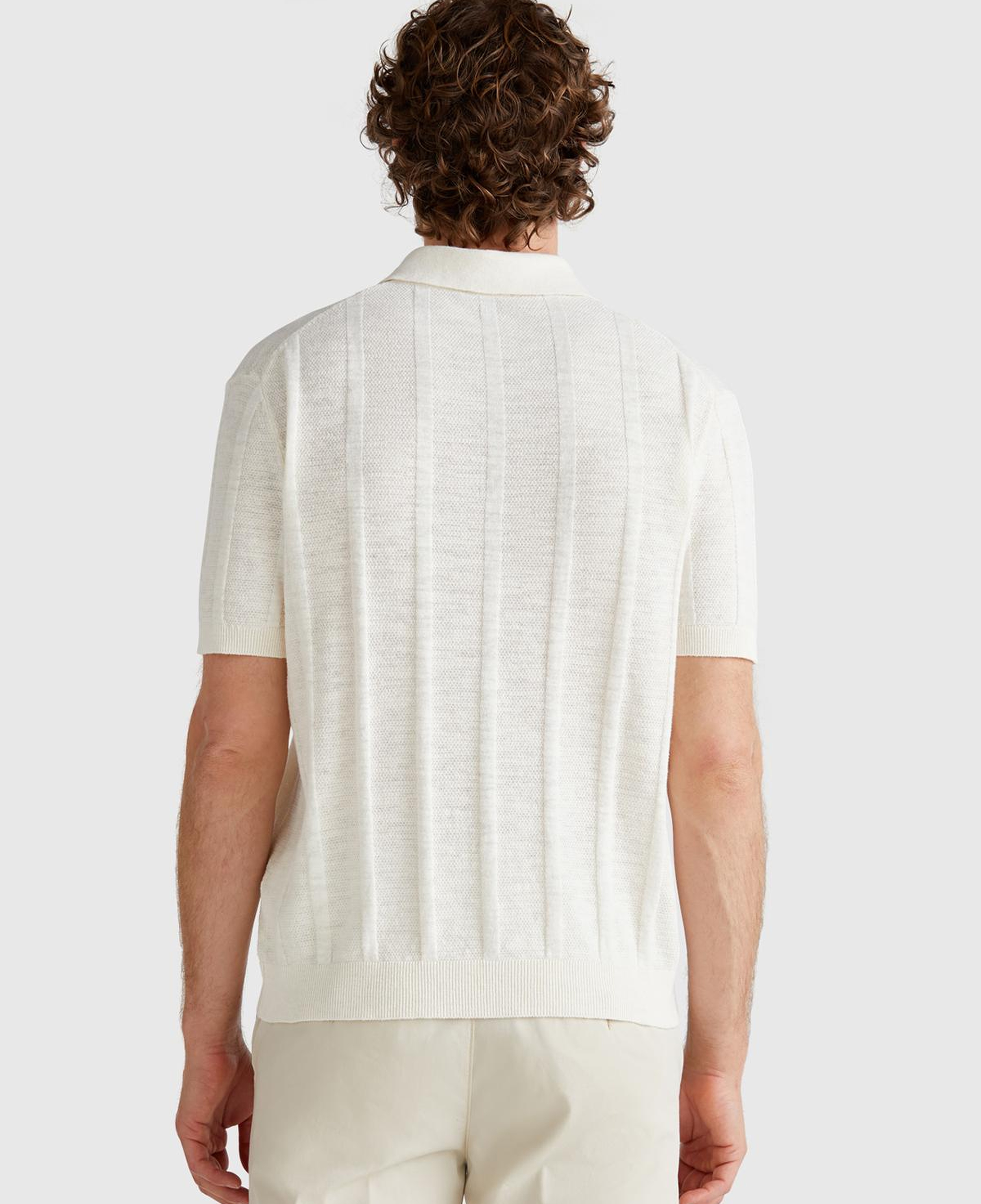 Erkek Krem Keten Pamuk Karışımlı Kontrastlı Düğmeli Regular Fit Triko Polo T-Shirt