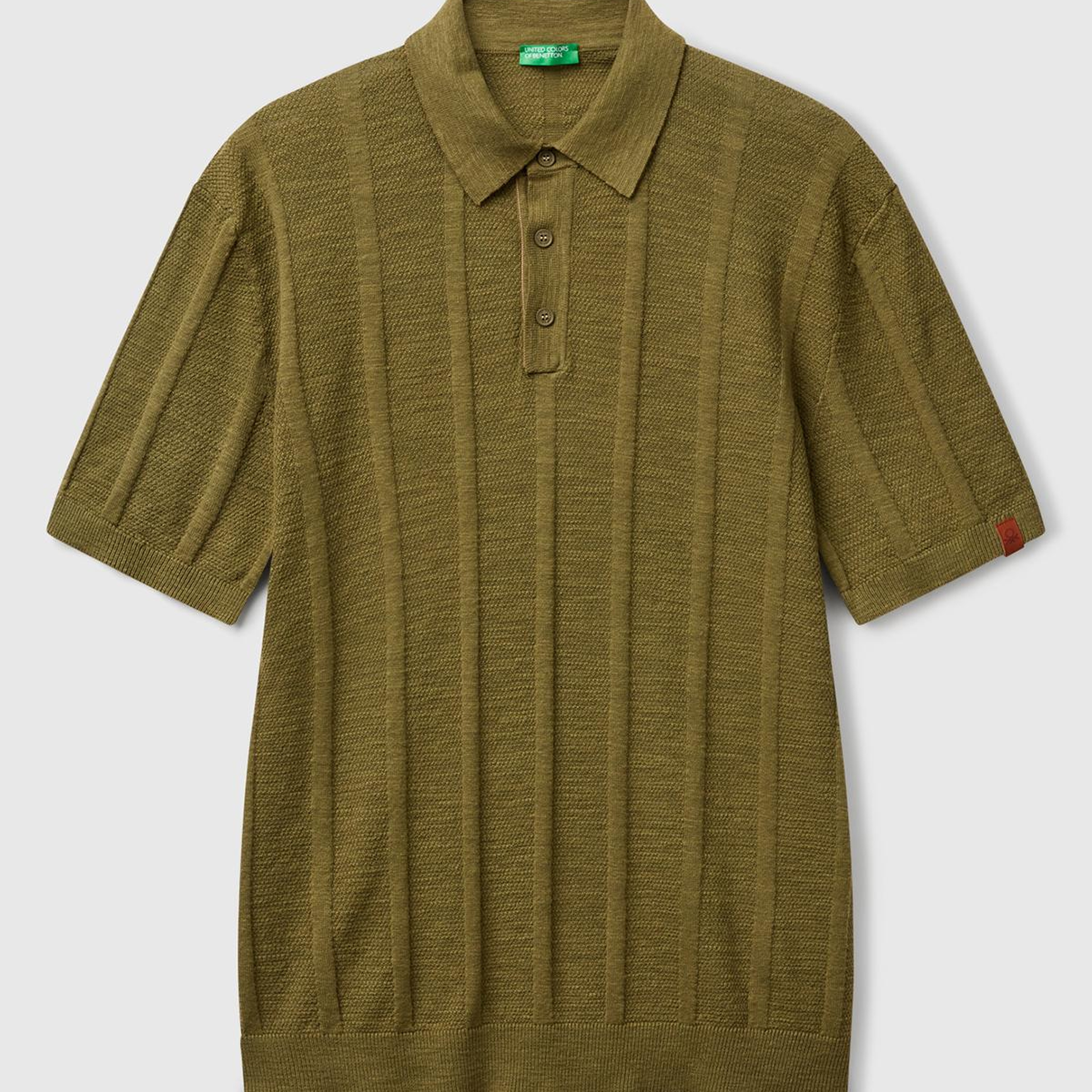 Erkek Haki Keten Pamuk Karışımlı Kontrastlı Düğmeli Regular Fit Triko Polo T-Shirt