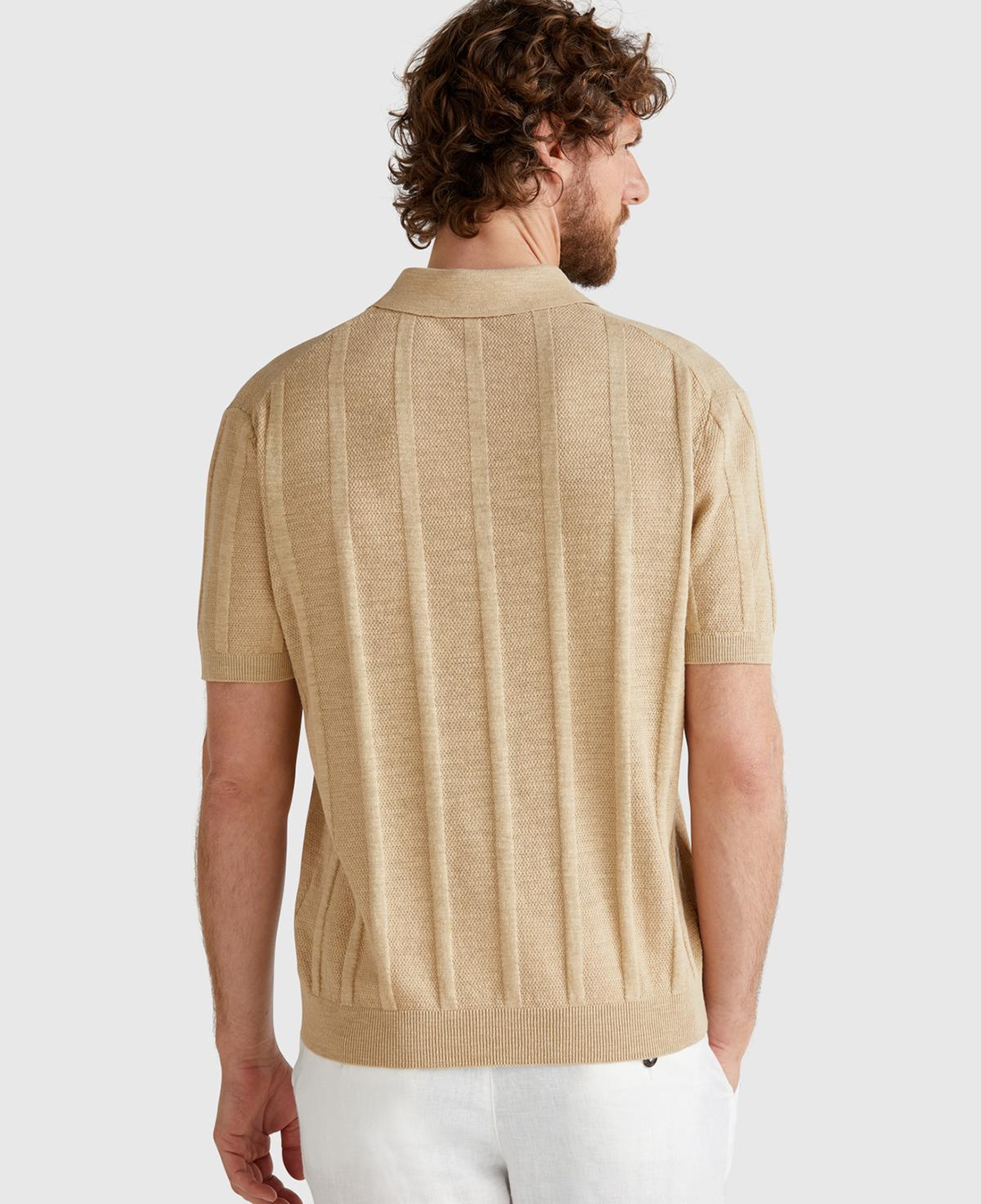 Erkek Bej Keten Pamuk Karışımlı Kontrastlı Düğmeli Regular Fit Triko Polo T-Shirt