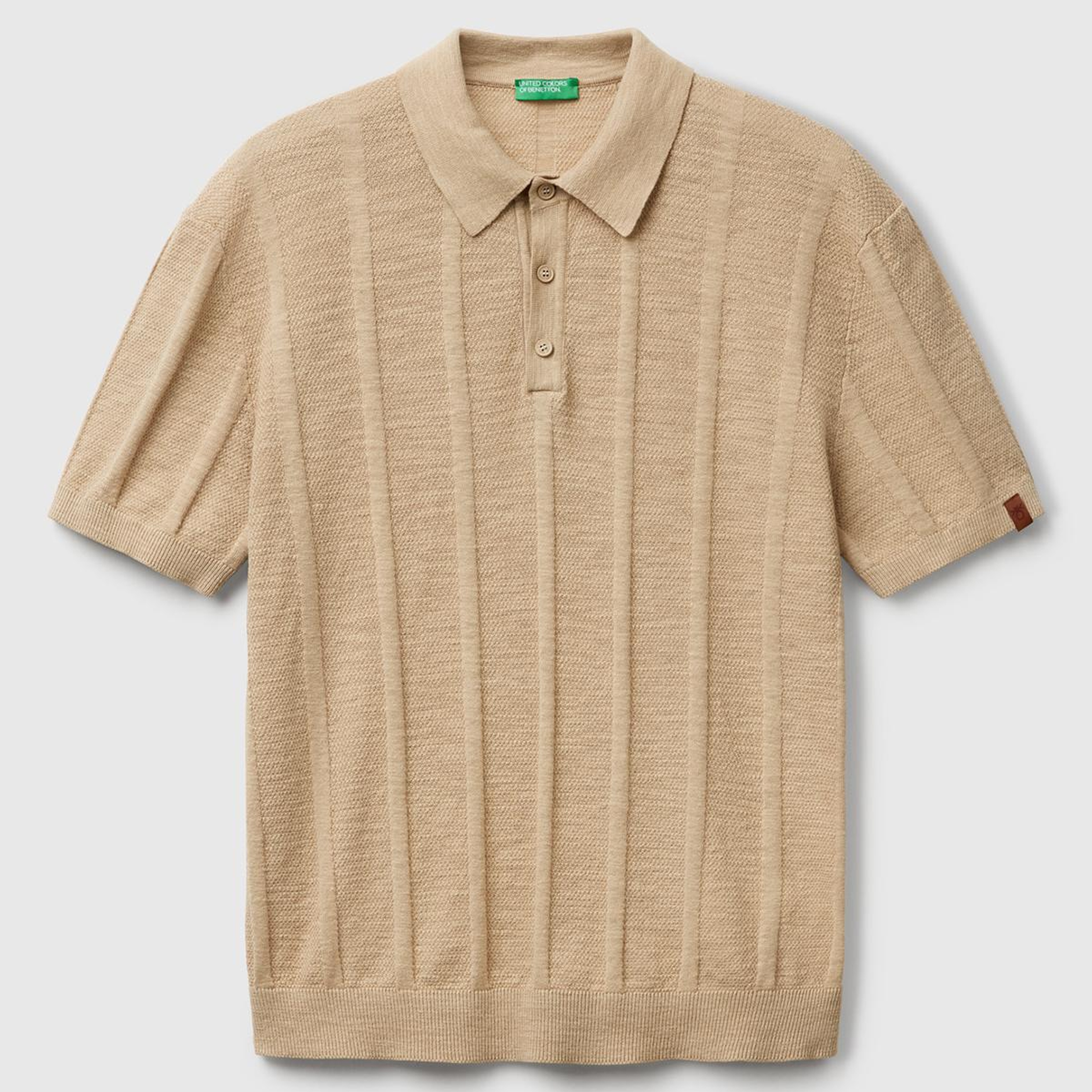 Erkek Bej Keten Pamuk Karışımlı Kontrastlı Düğmeli Regular Fit Triko Polo T-Shirt