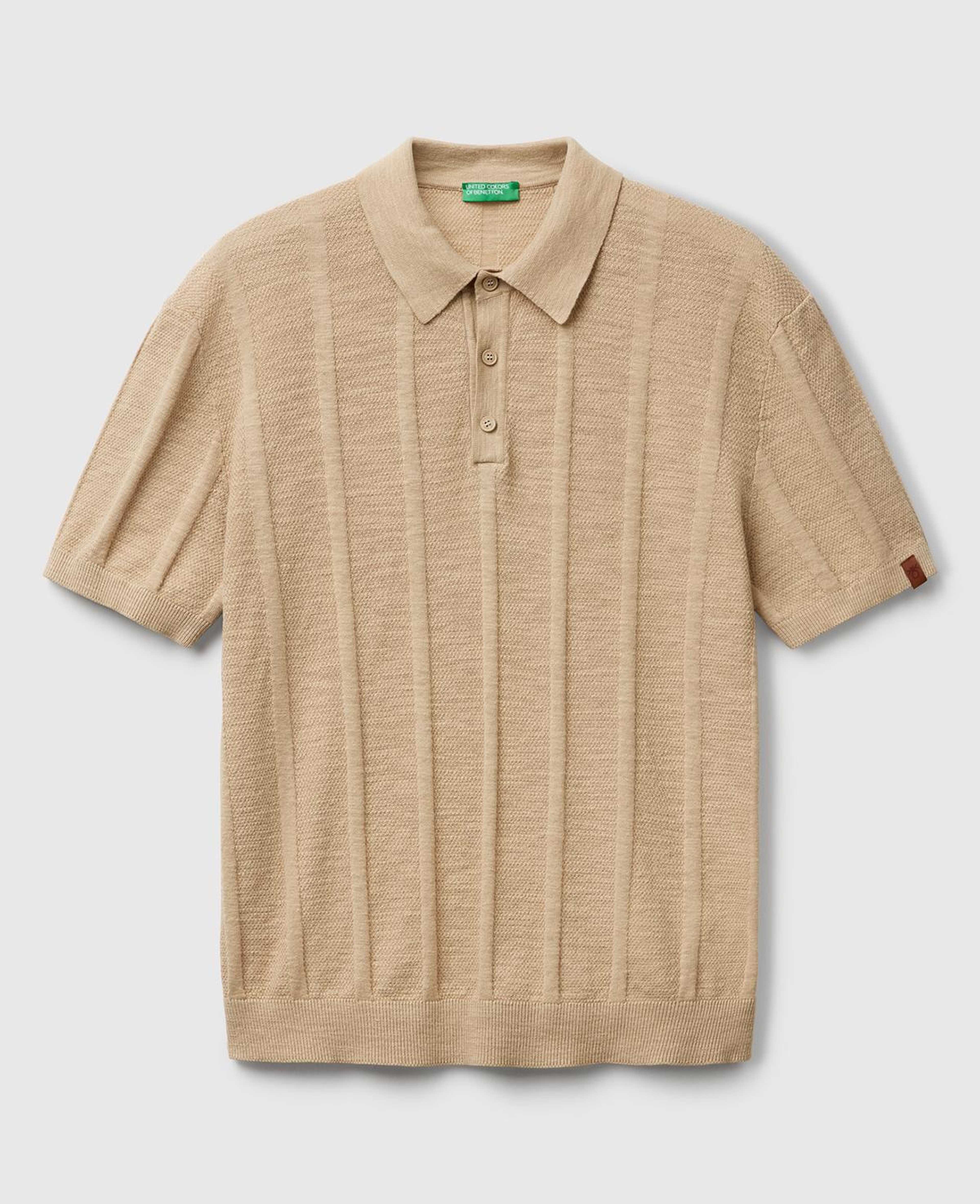 Erkek Bej Keten Pamuk Karışımlı Kontrastlı Düğmeli Regular Fit Triko Polo T-Shirt