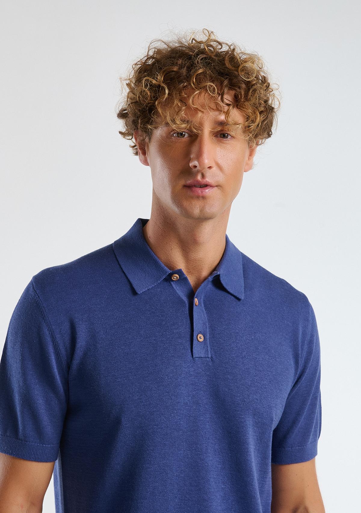 Erkek Lavanta Mavisi Kenevir Karışımlı Regular Fit Triko Polo T-Shirt