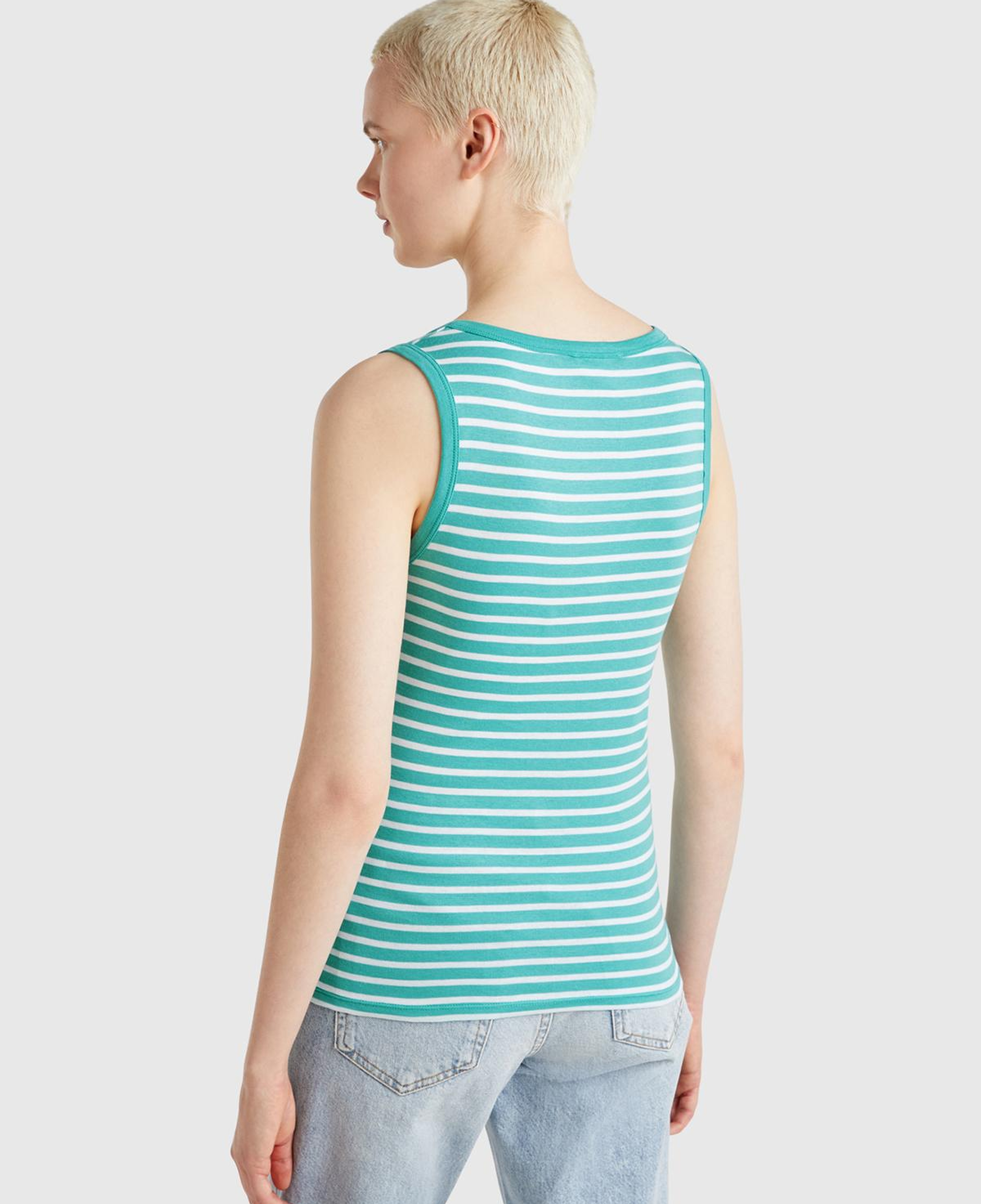 Kadın Mavi %100 Pamuk Çizgili Logo İşleme Detaylı Regular Fit Atlet