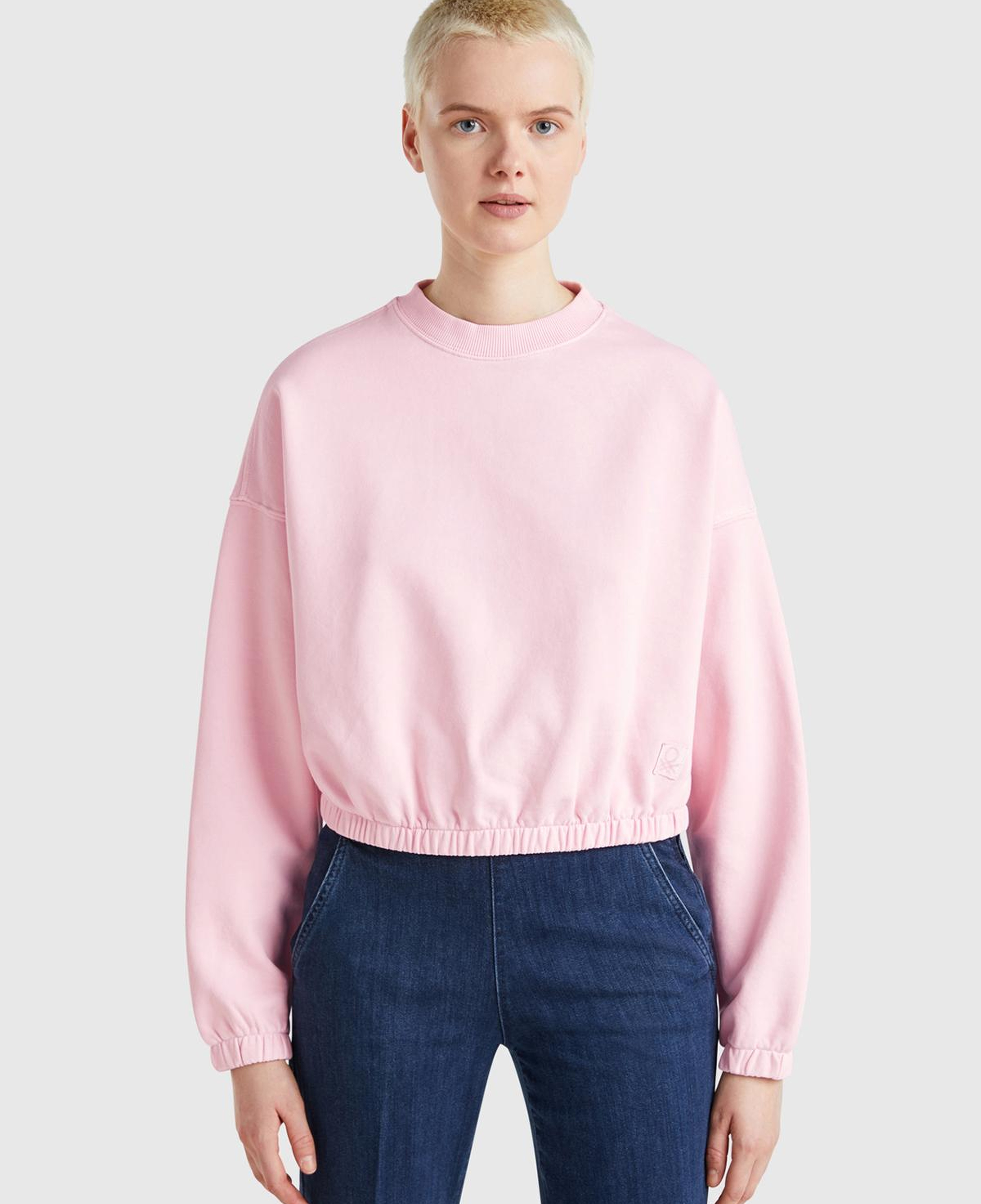 Kadın Pembe %100 Pamuk Logo Baskılı Düşük Omuzlu Relax Fit Sweatshirt
