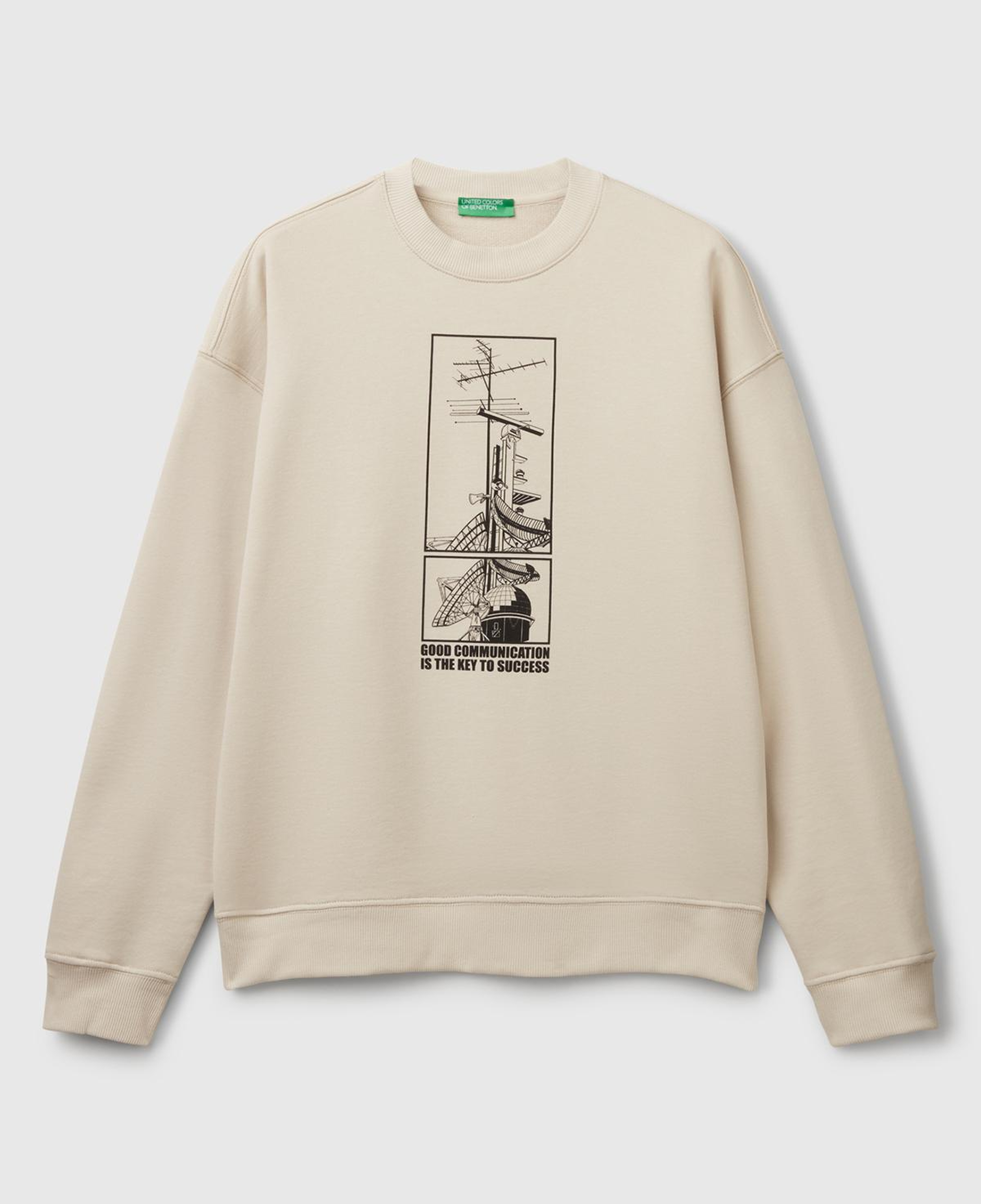 Erkek Taş Rengi Pamuk Karışımlı Önü Baskılı Relax Fit Sweatshirt