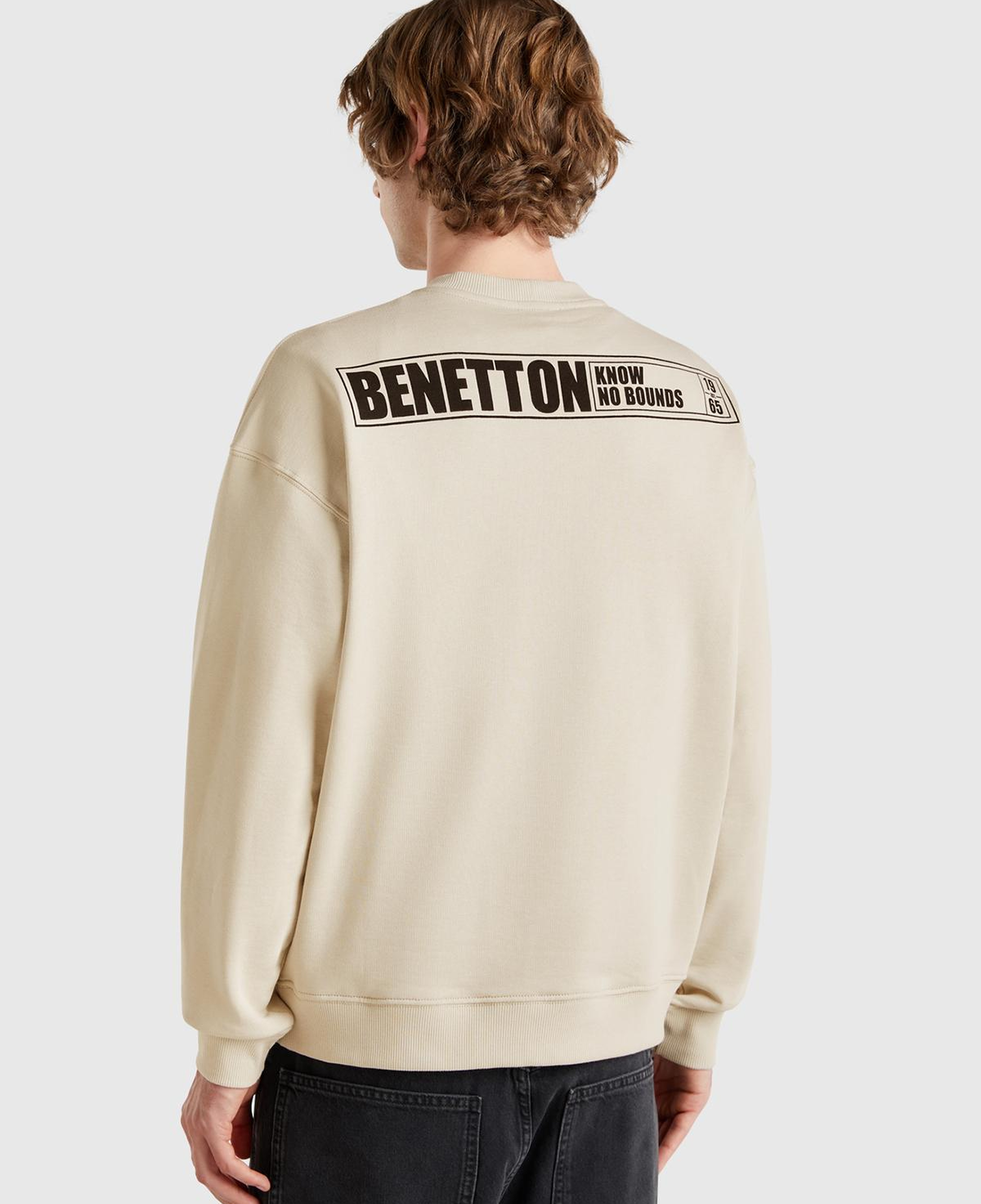 Erkek Taş Rengi Pamuk Karışımlı Önü Baskılı Relax Fit Sweatshirt