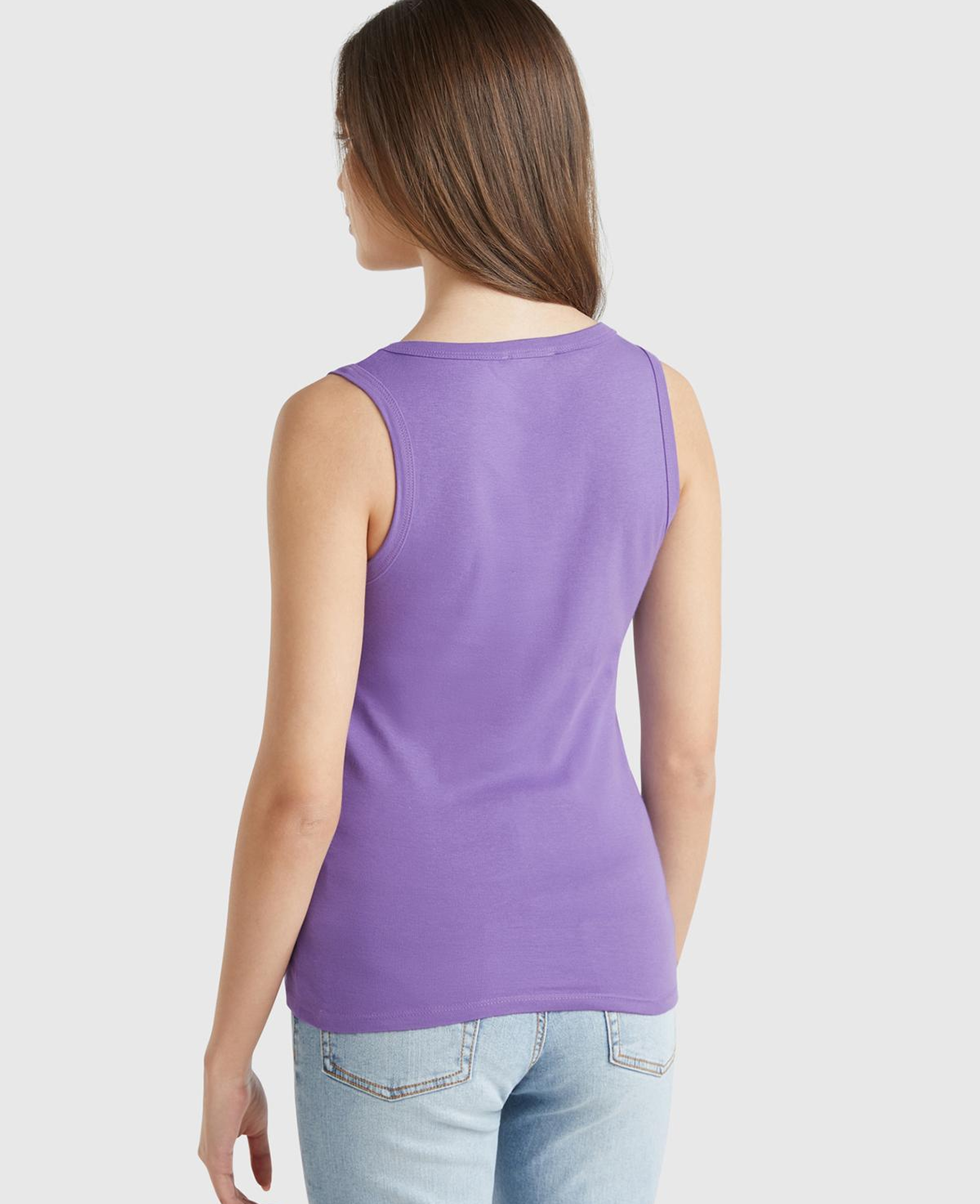 Kadın Mor %100 Pamuk Ucu Logo İşlemeli Slim Fit Yuvarlak Yaka Atlet
