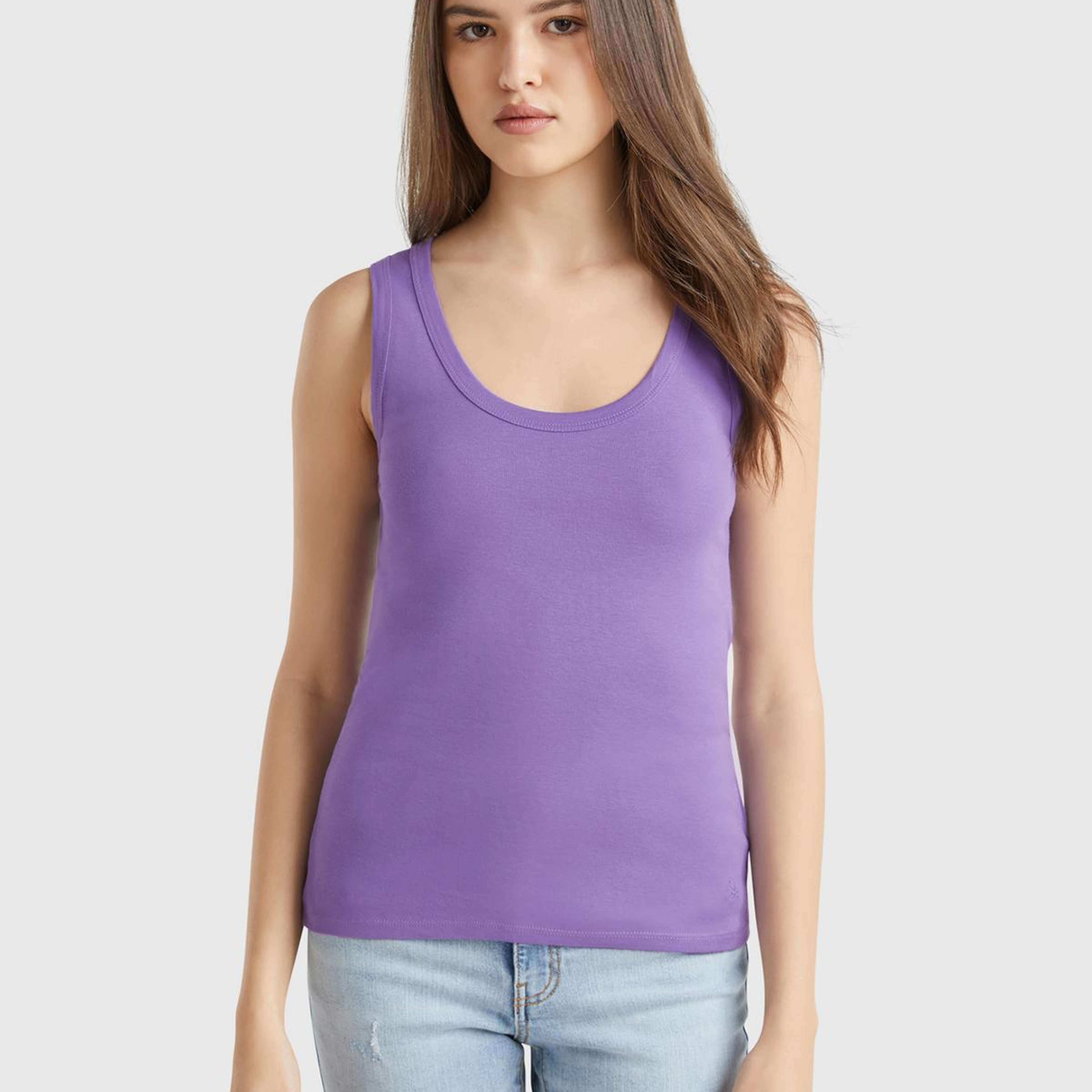 Kadın Mor %100 Pamuk Ucu Logo İşlemeli Slim Fit Yuvarlak Yaka Atlet