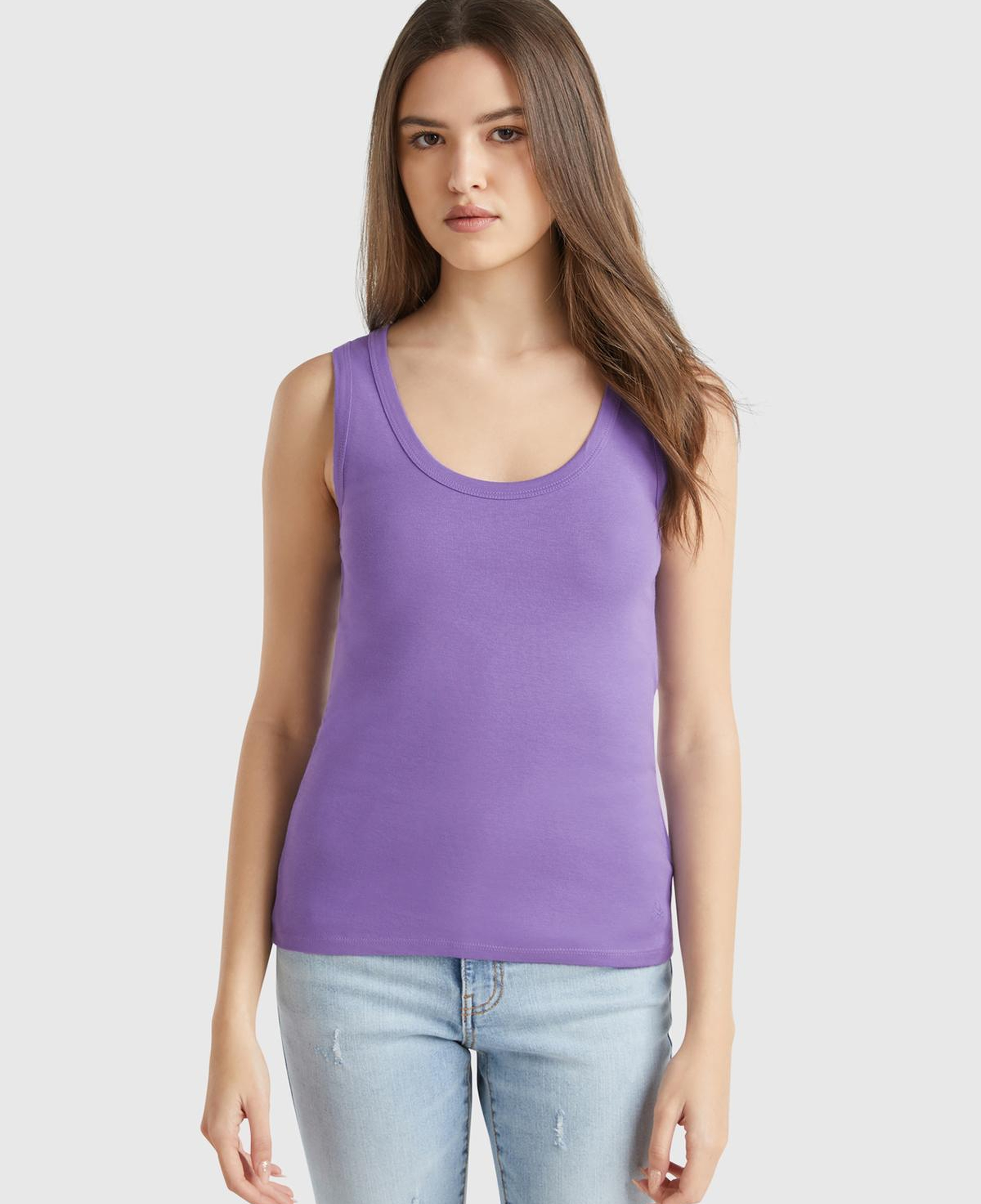Kadın Mor %100 Pamuk Ucu Logo İşlemeli Slim Fit Yuvarlak Yaka Atlet